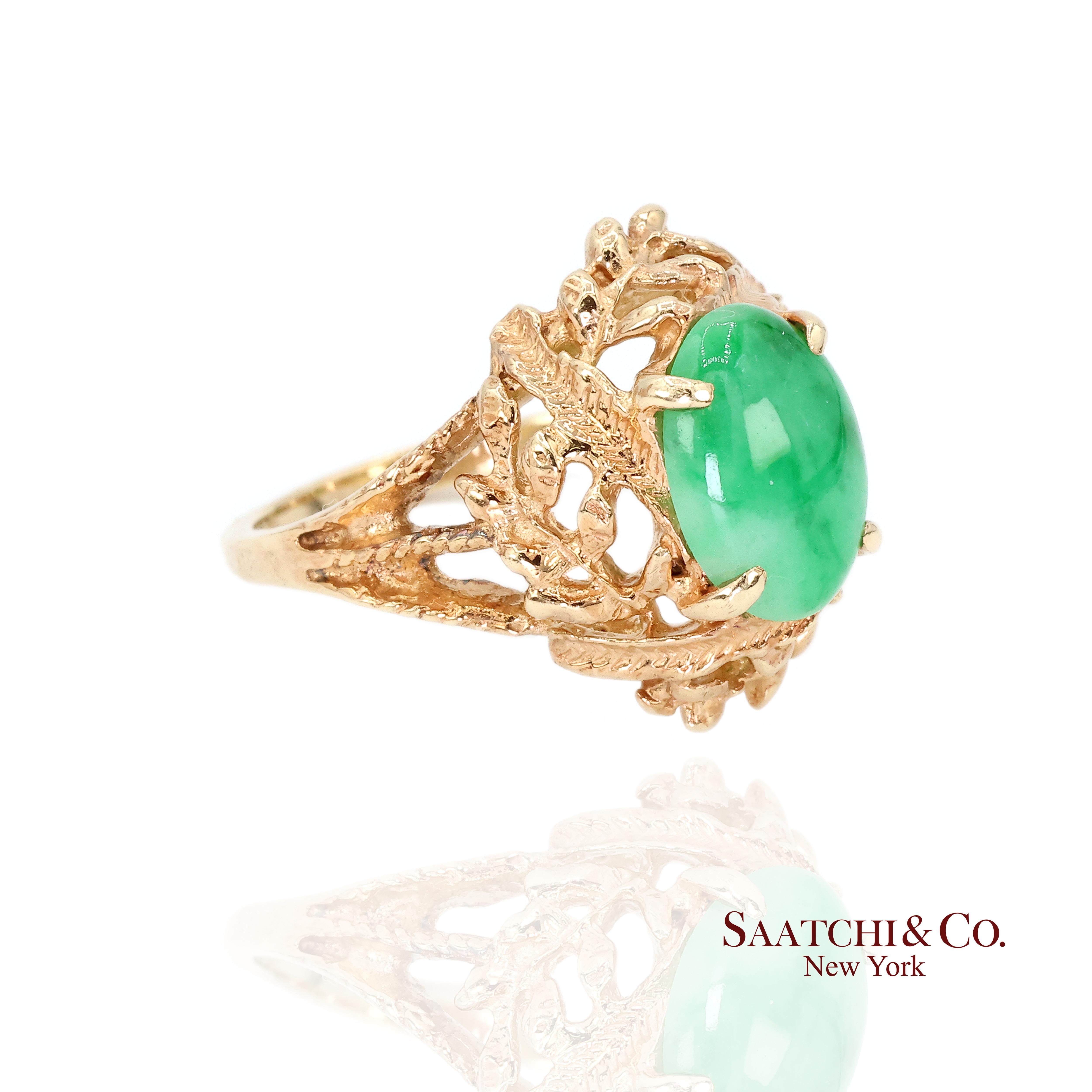 Jade-Gold-Ring

Metall Typ: 14k Gelbgold
Gesamtgewicht des Artikels: 5,5 Gramm
Ringgröße: 6.25 (veränderbar)
1:
Naturstein: Jade
Karatgewicht: 3.0 Ct.
Steinfarbe: Grün
Stein-Schliff: Cabochon

Interne ID: RI30824