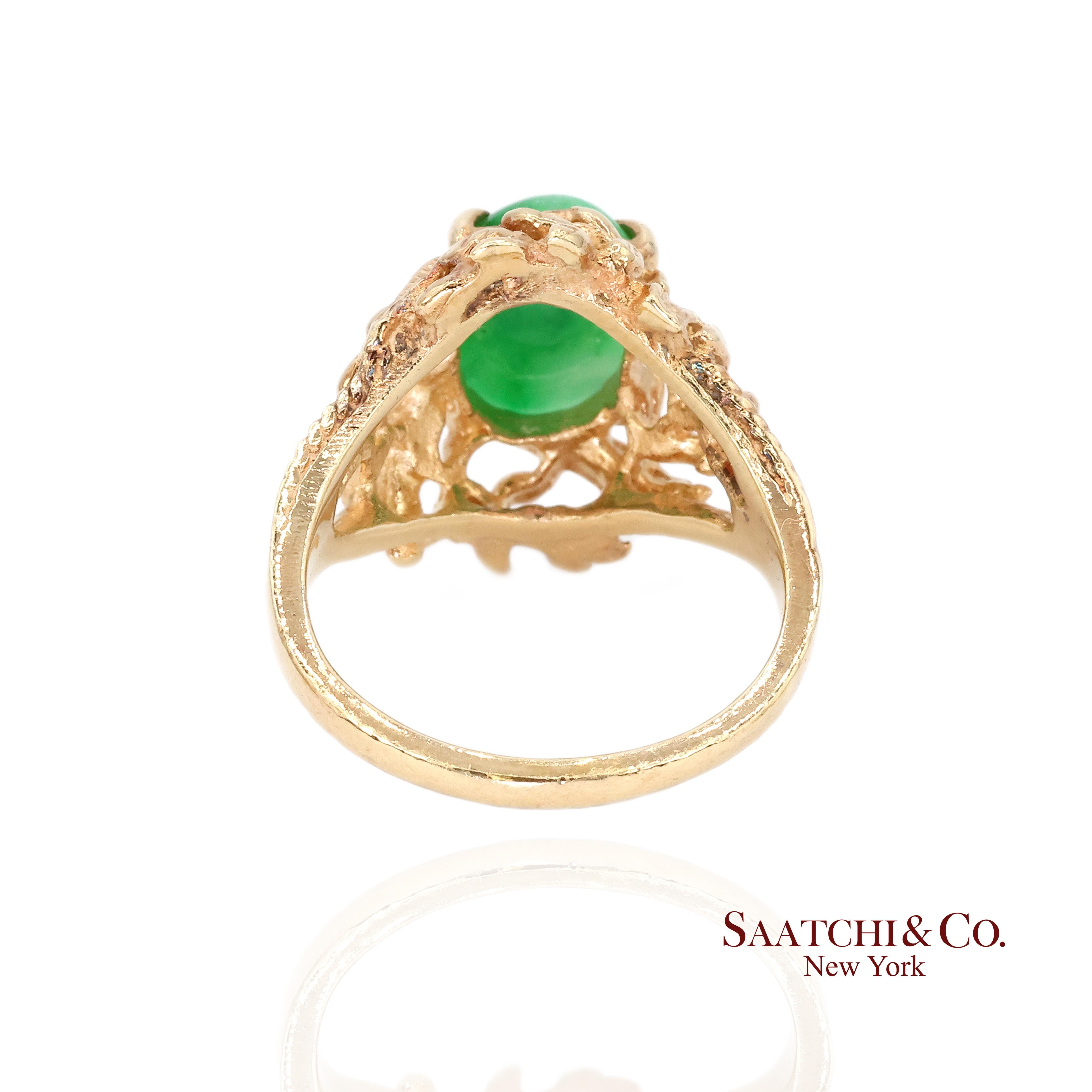 14k Jade Ring Damen Größe 6,25 Vintage Gelbgold Cabochon Style im Angebot 2