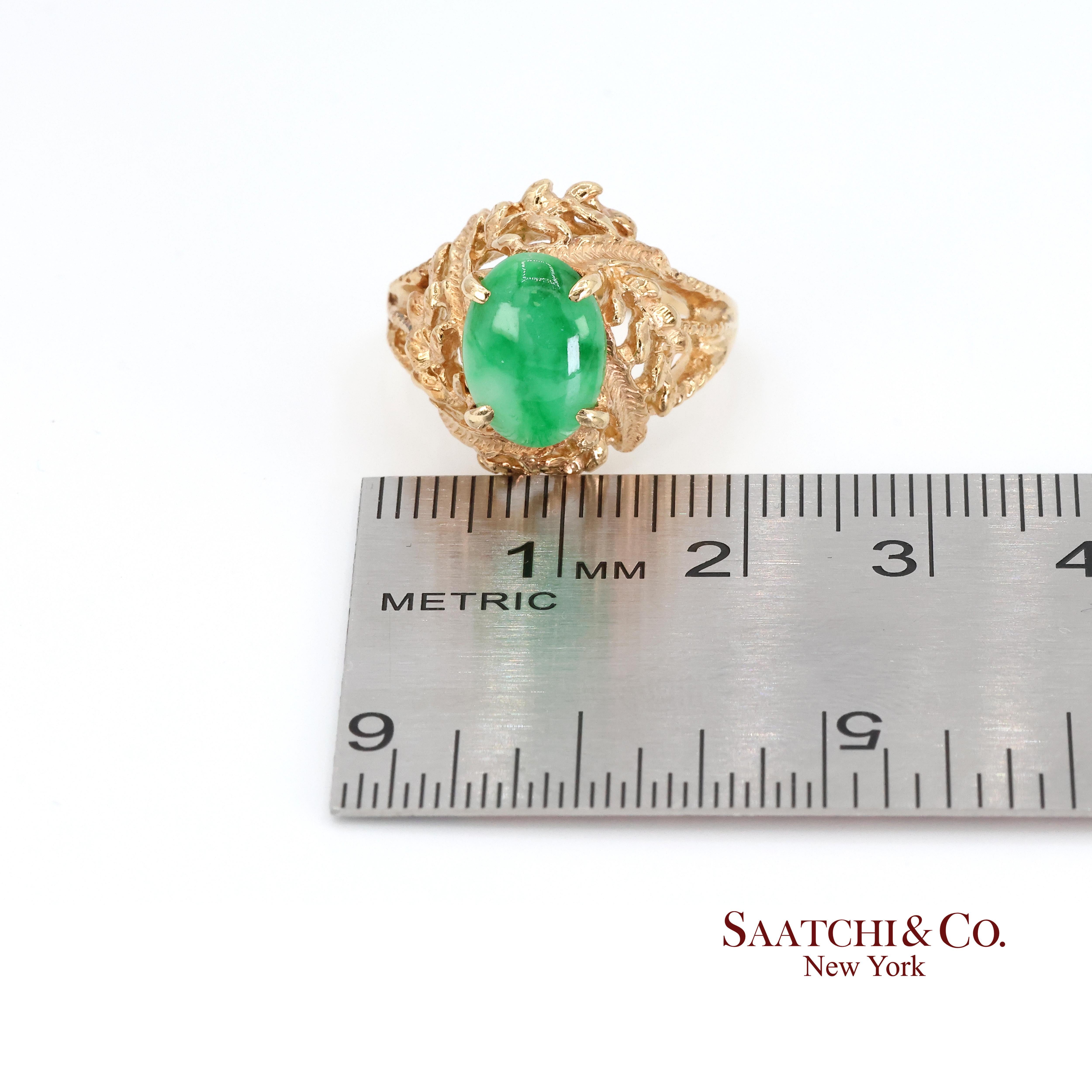 14k Jade Ring Damen Größe 6,25 Vintage Gelbgold Cabochon Style im Angebot 3