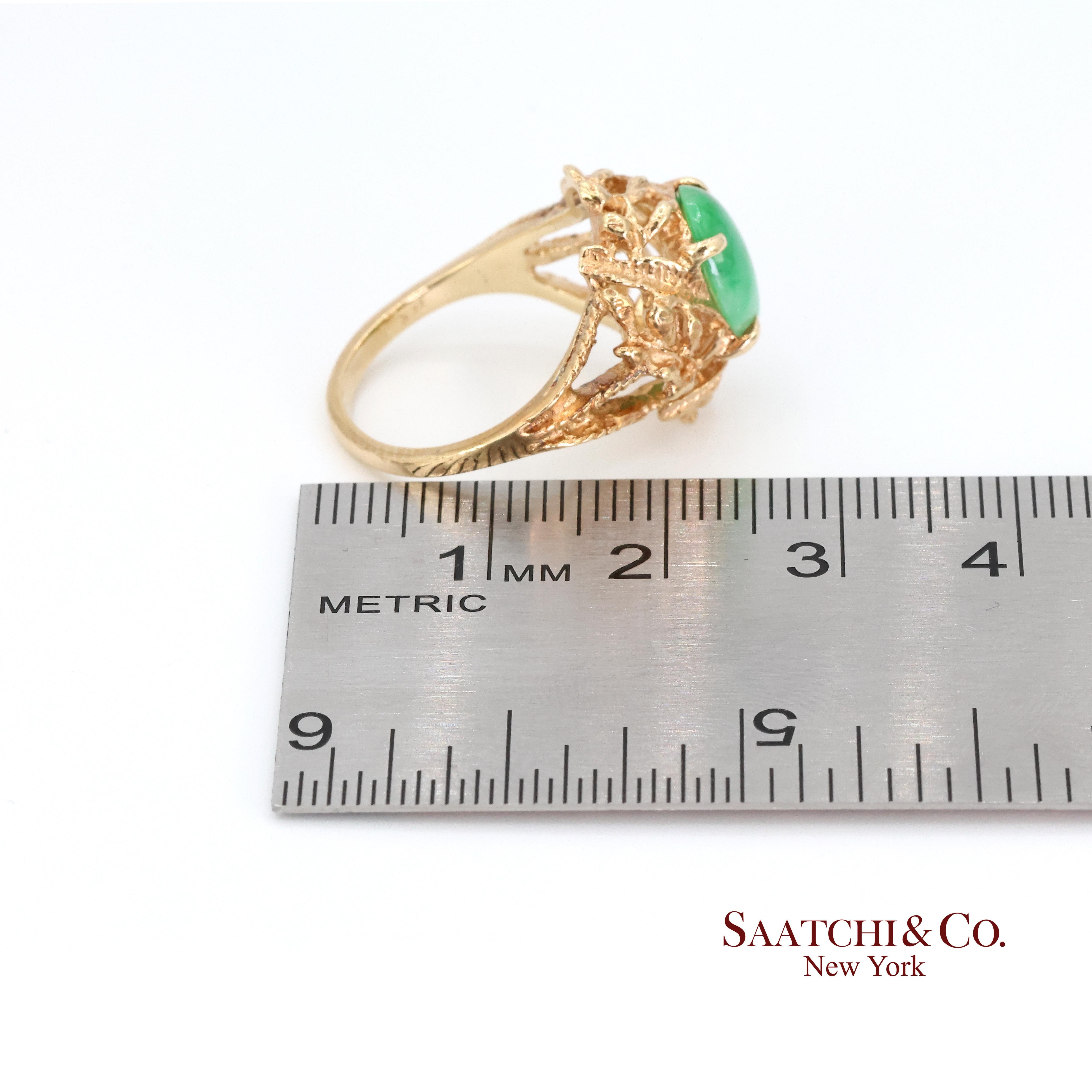 14k Jade Ring Damen Größe 6,25 Vintage Gelbgold Cabochon Style im Angebot 4