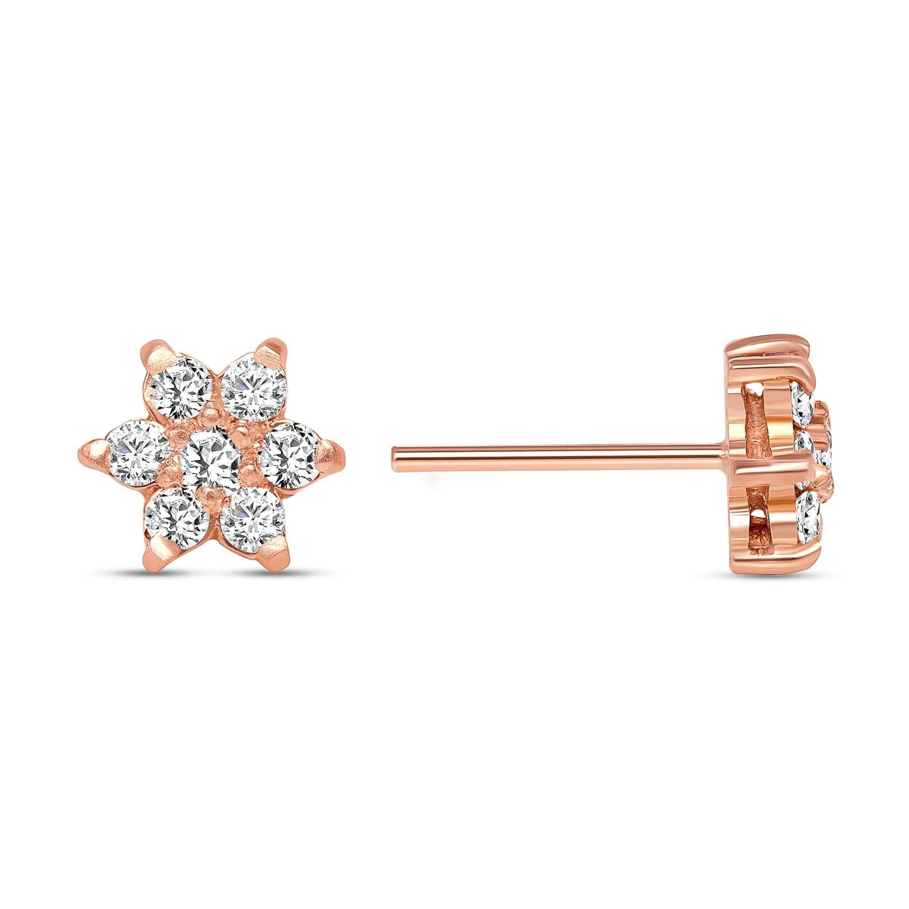 Taglio rotondo Orecchini floreali con diamante rotondo in oro giallo 14K in vendita