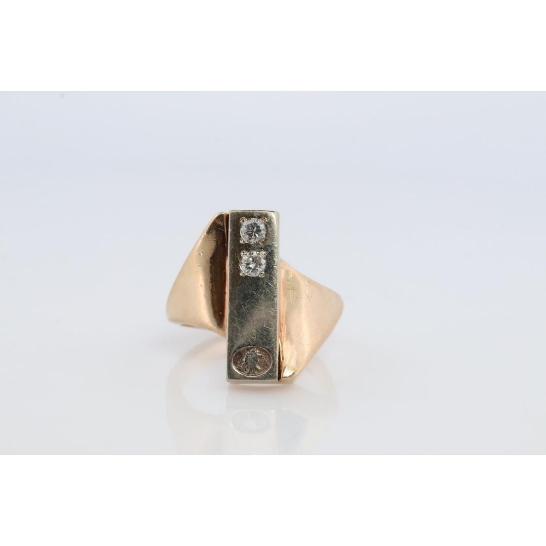 14k Jostens Twin DIAMOND ring. 14k White and Yellow gold bypass ring. Beautiful In Good Condition For Sale In Port Charlotte, FL