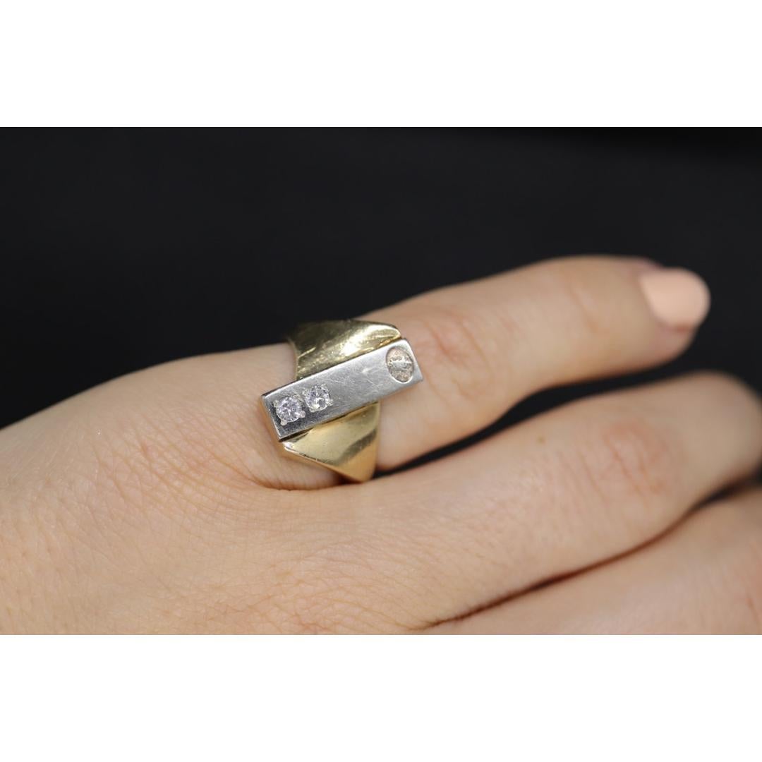 14k Jostens Twin DIAMOND ring. 14k White and Yellow gold bypass ring. Beautiful For Sale 1