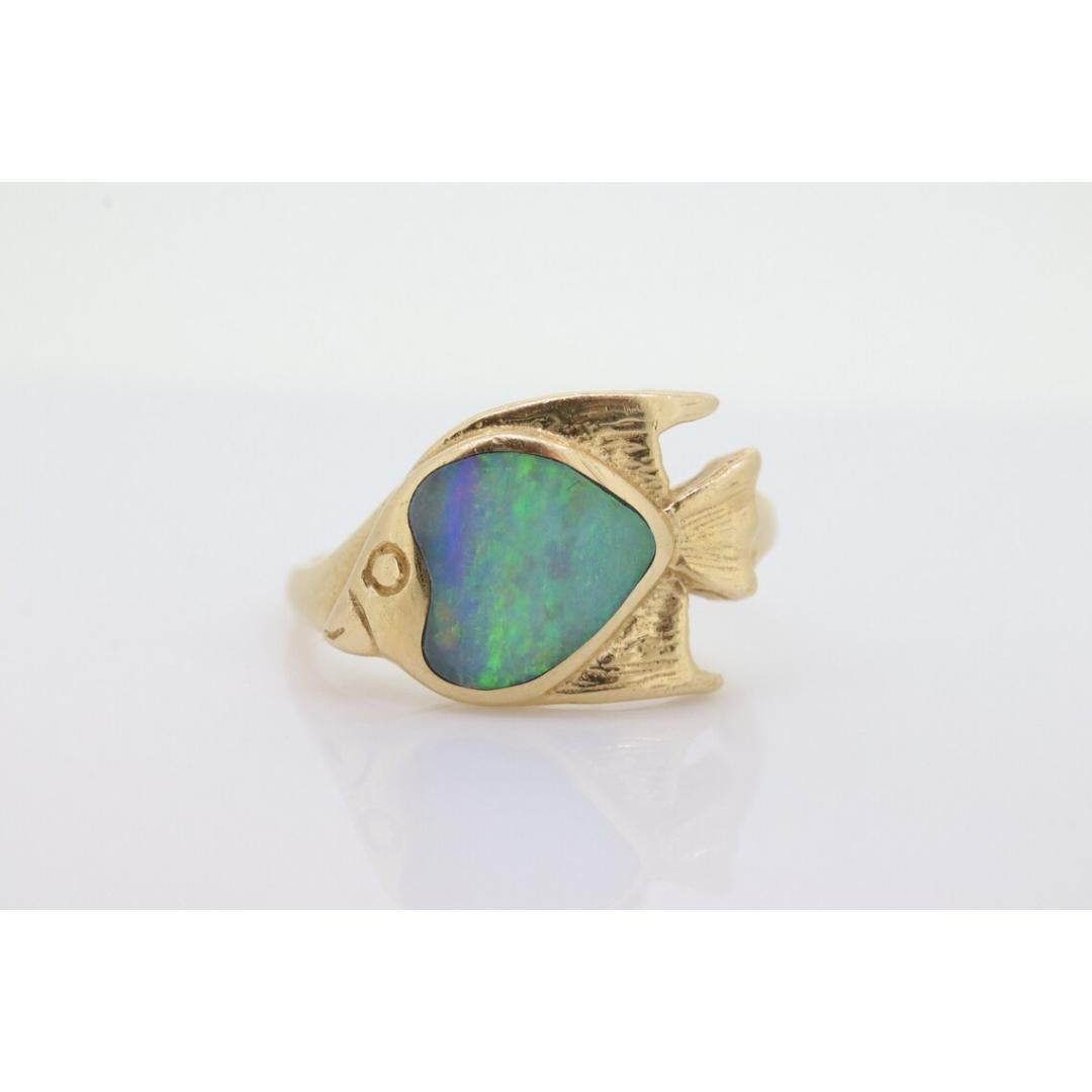 Women's 14k KABANA KBN Opal Ring. 14k OPAL inlay Fish. Natural Opal ring Kabana Designer For Sale