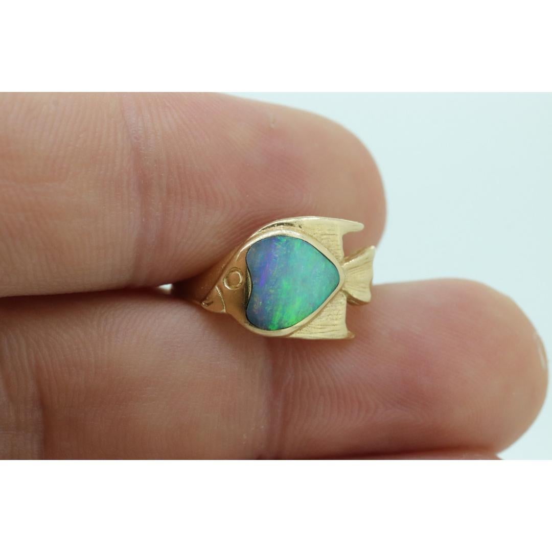 14k KABANA KBN Opal Ring. 14k OPAL inlay Fish. Natural Opal ring Kabana Designer For Sale 1