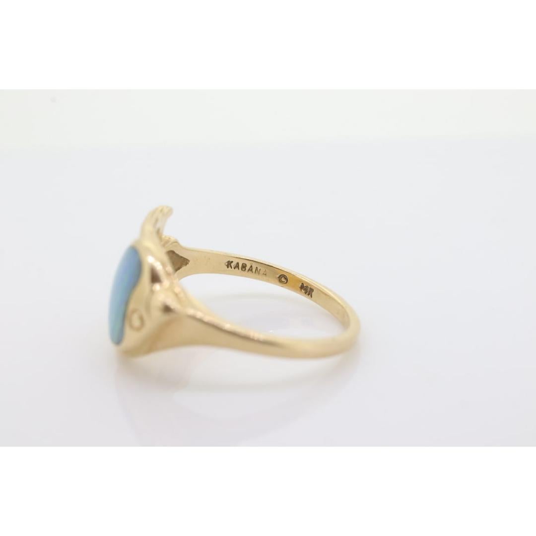 14k KABANA KBN Opal Ring. 14k OPAL inlay Fish. Natural Opal ring Kabana Designer For Sale 2