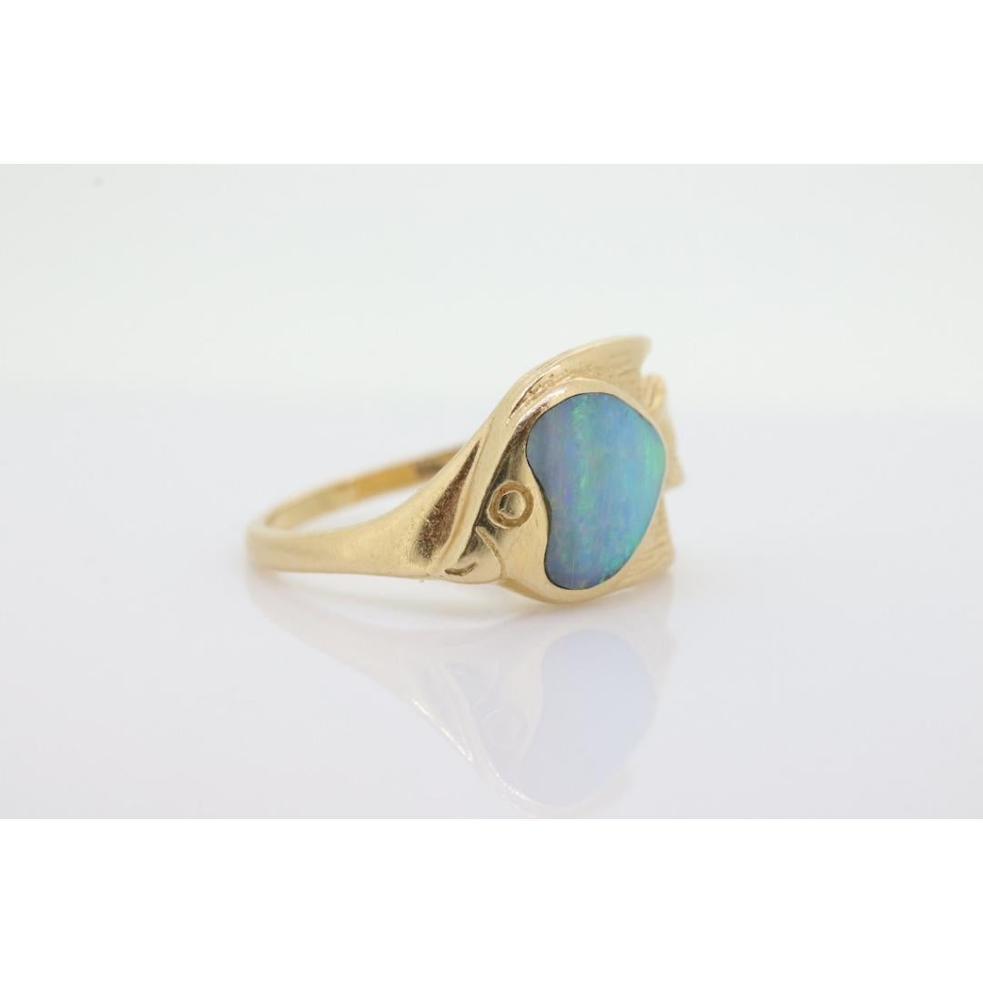 14k KABANA KBN Opal Ring. 14k OPAL inlay Fish. Natural Opal ring Kabana Designer For Sale 3
