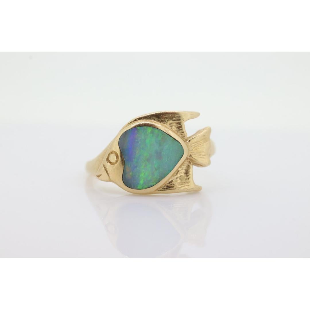 14k KABANA KBN Opal Ring. 14k OPAL inlay Fish. Natural Opal ring Kabana Designer For Sale 4
