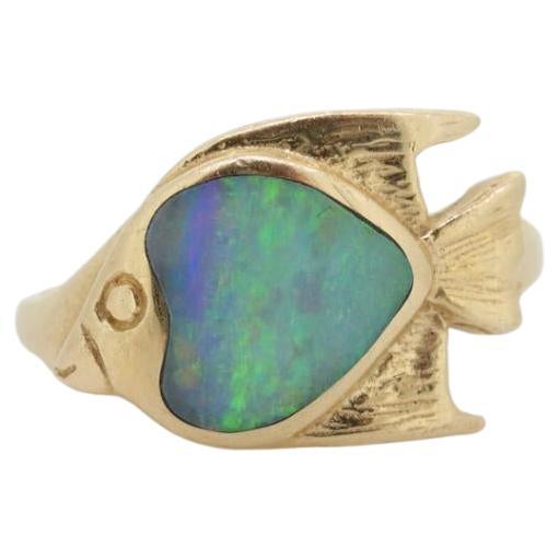 14k KABANA KBN Opal Ring. 14k OPAL inlay Fish. Natural Opal ring Kabana Designer