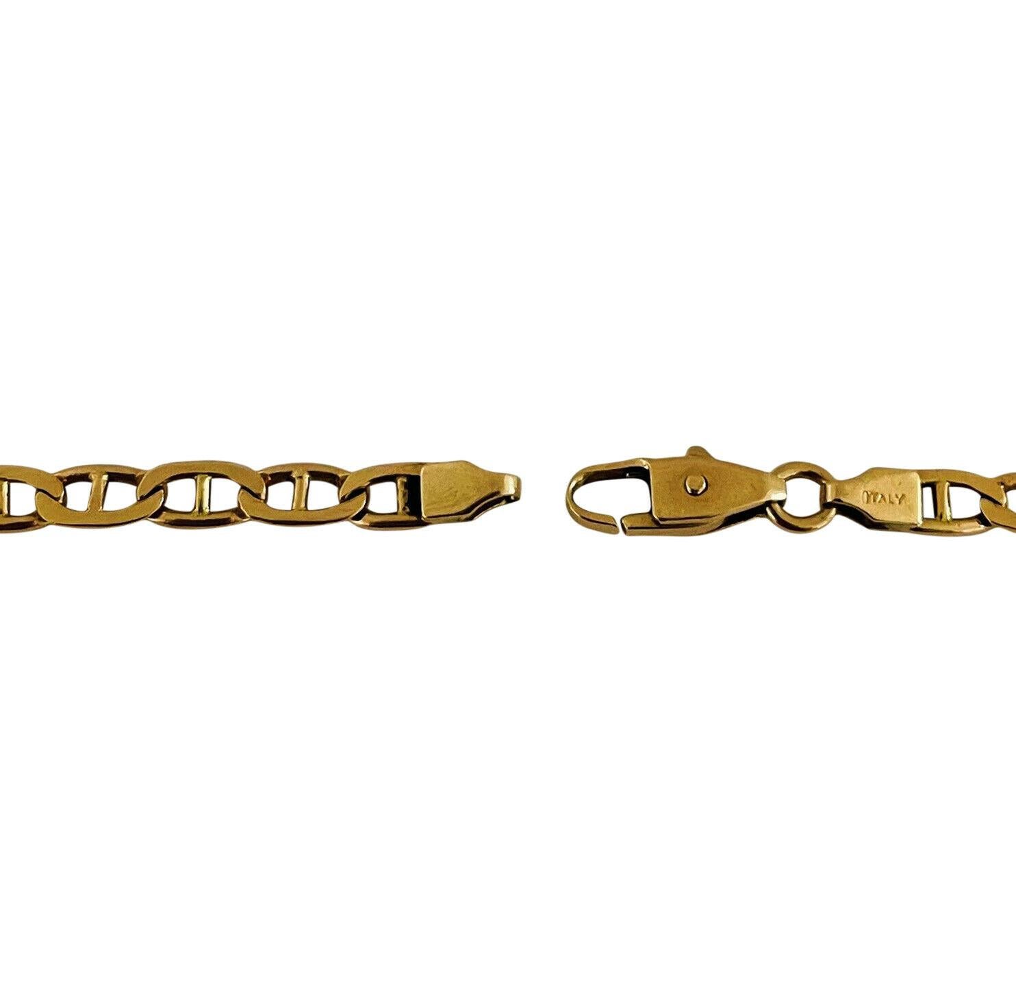 14k Karat Yellow Gold Men's Thin Mariner Gucci Link Bracelet Italy In Good Condition In Guilford, CT