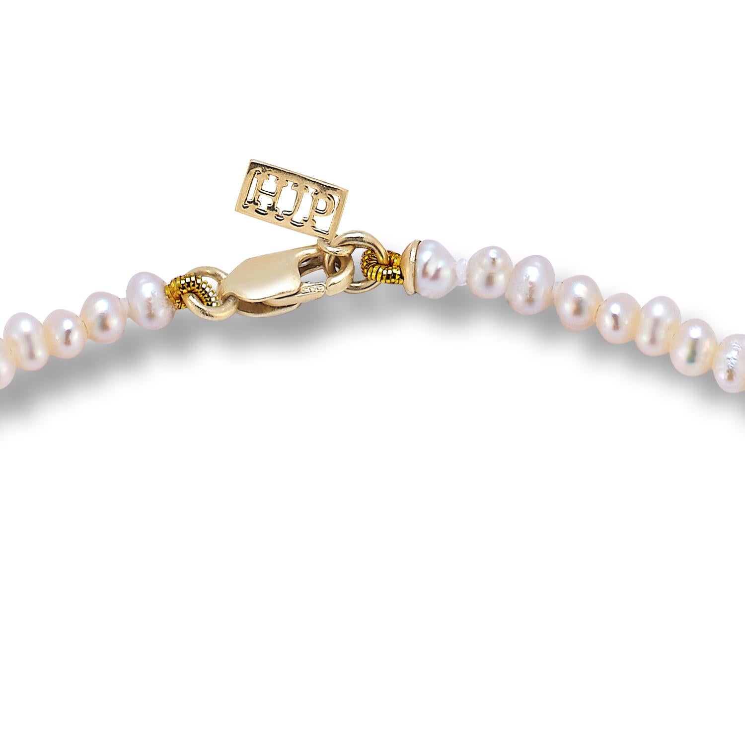 14K Karat Gelbgold Saatperlen-Choker mit Amazonit-Stein Hi June Parker (Zeitgenössisch) im Angebot