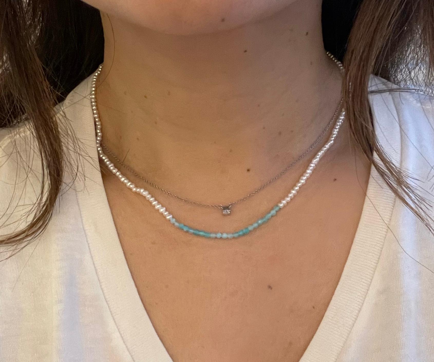 Perle Choker en or jaune 14 carats avec perles de rocaille et pierres d' amazonite Hi June Parker en vente