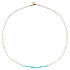 14K Karat Yellow Gold Seedpearl Choker with Amazonite Stones Hi June Parker