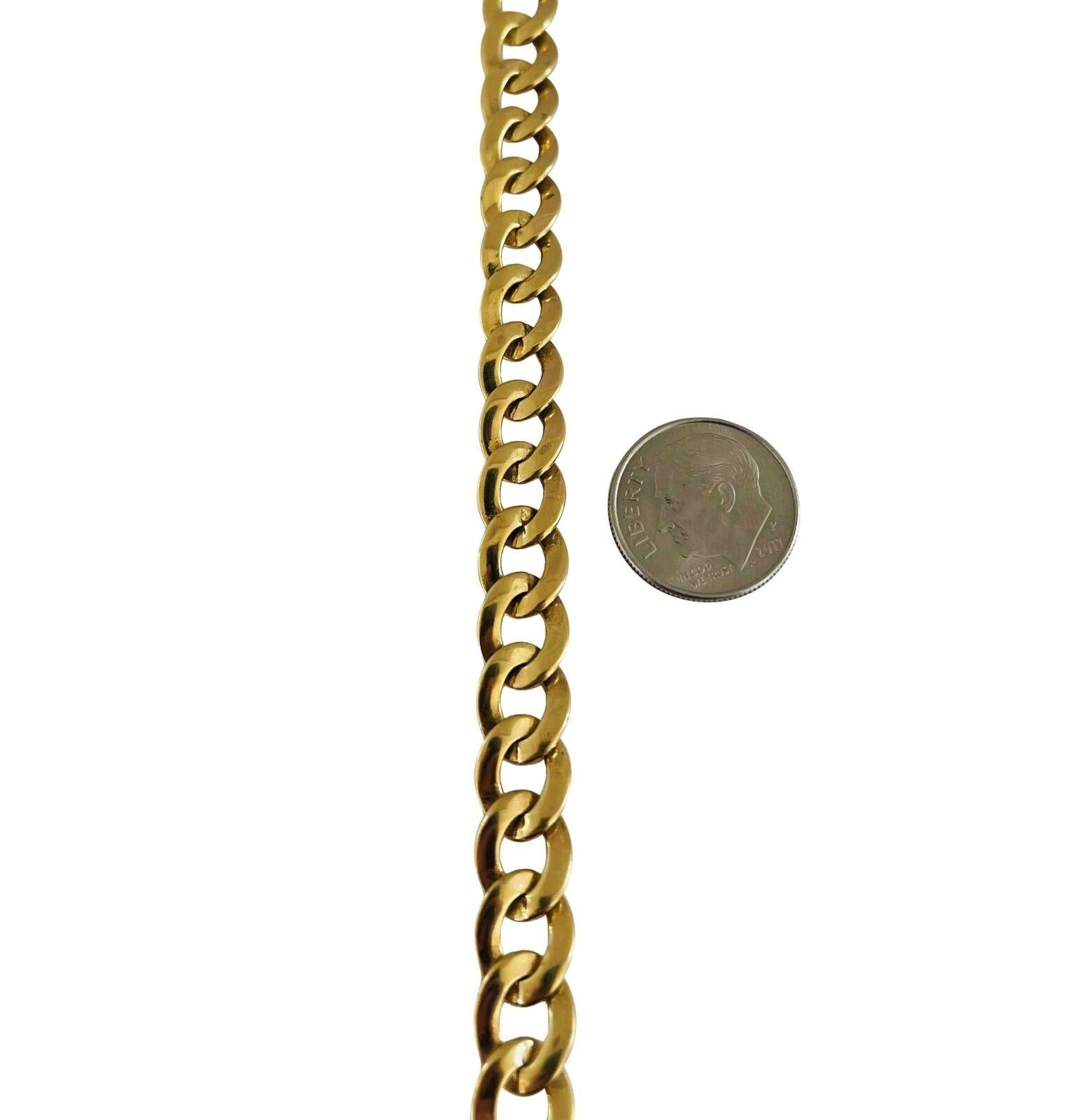 14k Karat Yellow Gold Solid Flat UnoAErre Curb Link Chain Bracelet, Italy  In Good Condition In Guilford, CT