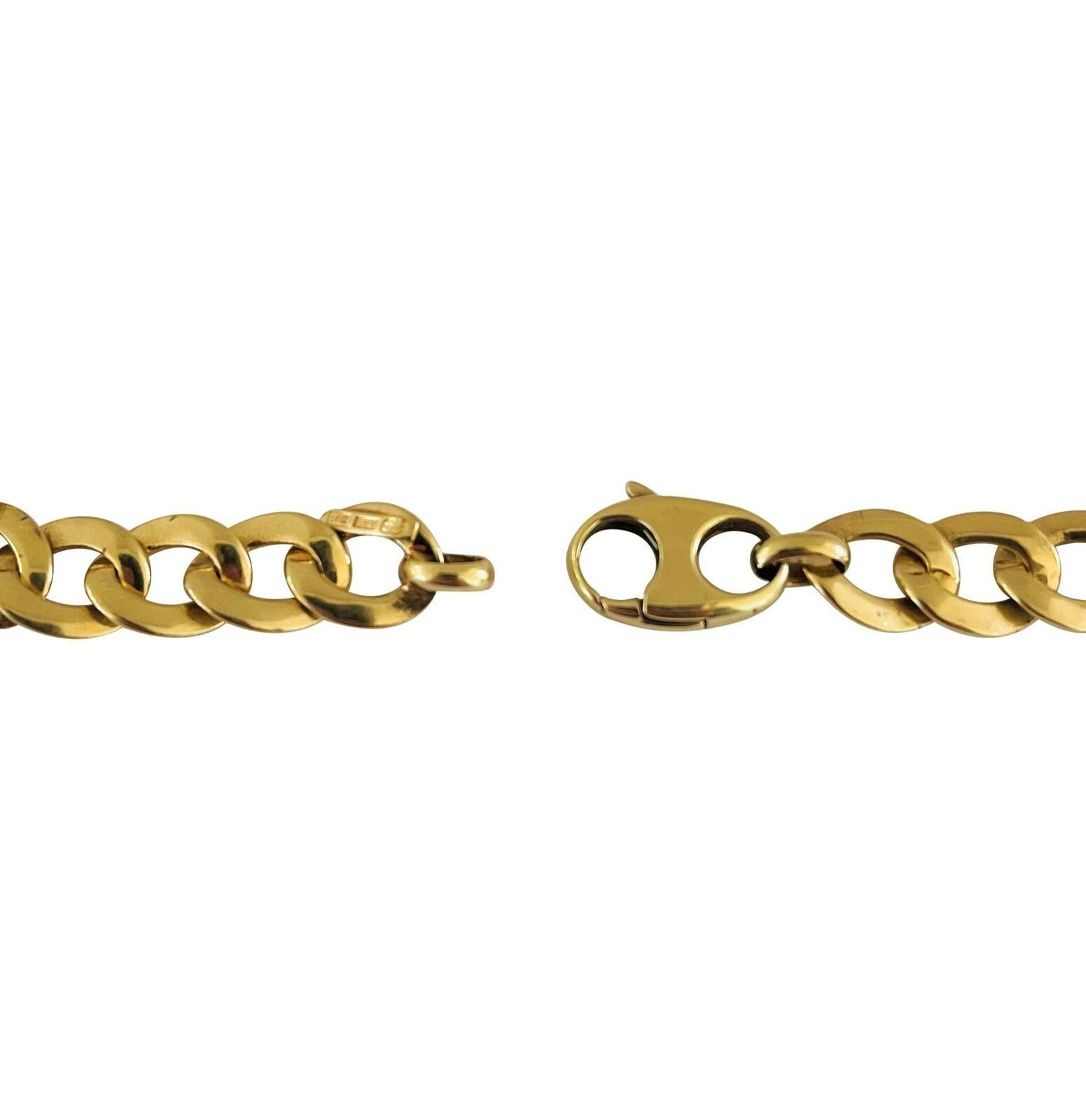 Women's or Men's 14k Karat Yellow Gold Solid Flat UnoAErre Curb Link Chain Bracelet, Italy 