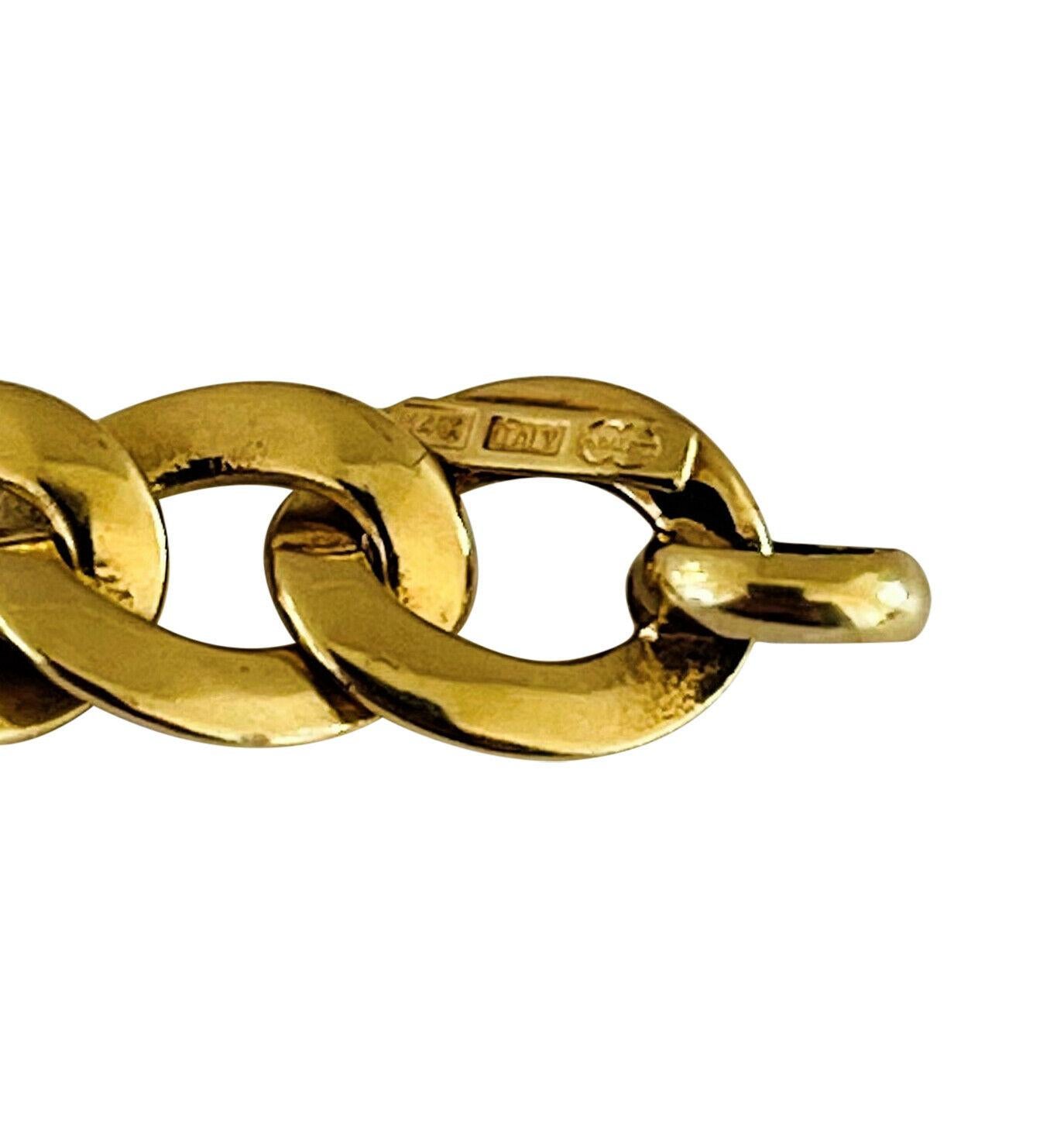 14k Karat Yellow Gold Solid Flat UnoAErre Curb Link Chain Bracelet, Italy  1