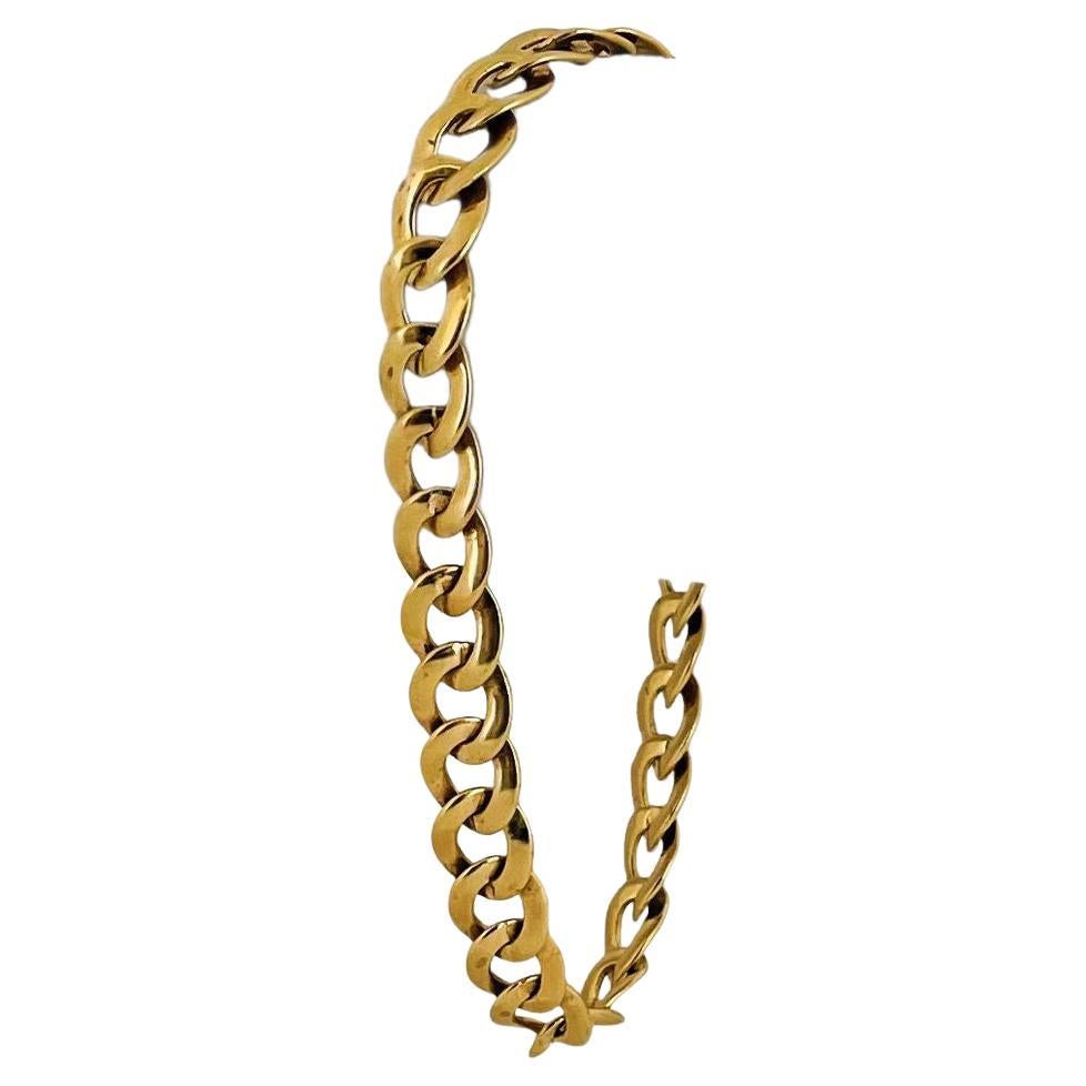 14k Karat Yellow Gold Solid Flat UnoAErre Curb Link Chain Bracelet, Italy 
