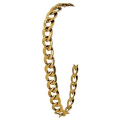 14k Karat Yellow Gold Solid Flat UnoAErre Curb Link Chain Bracelet, Italy 