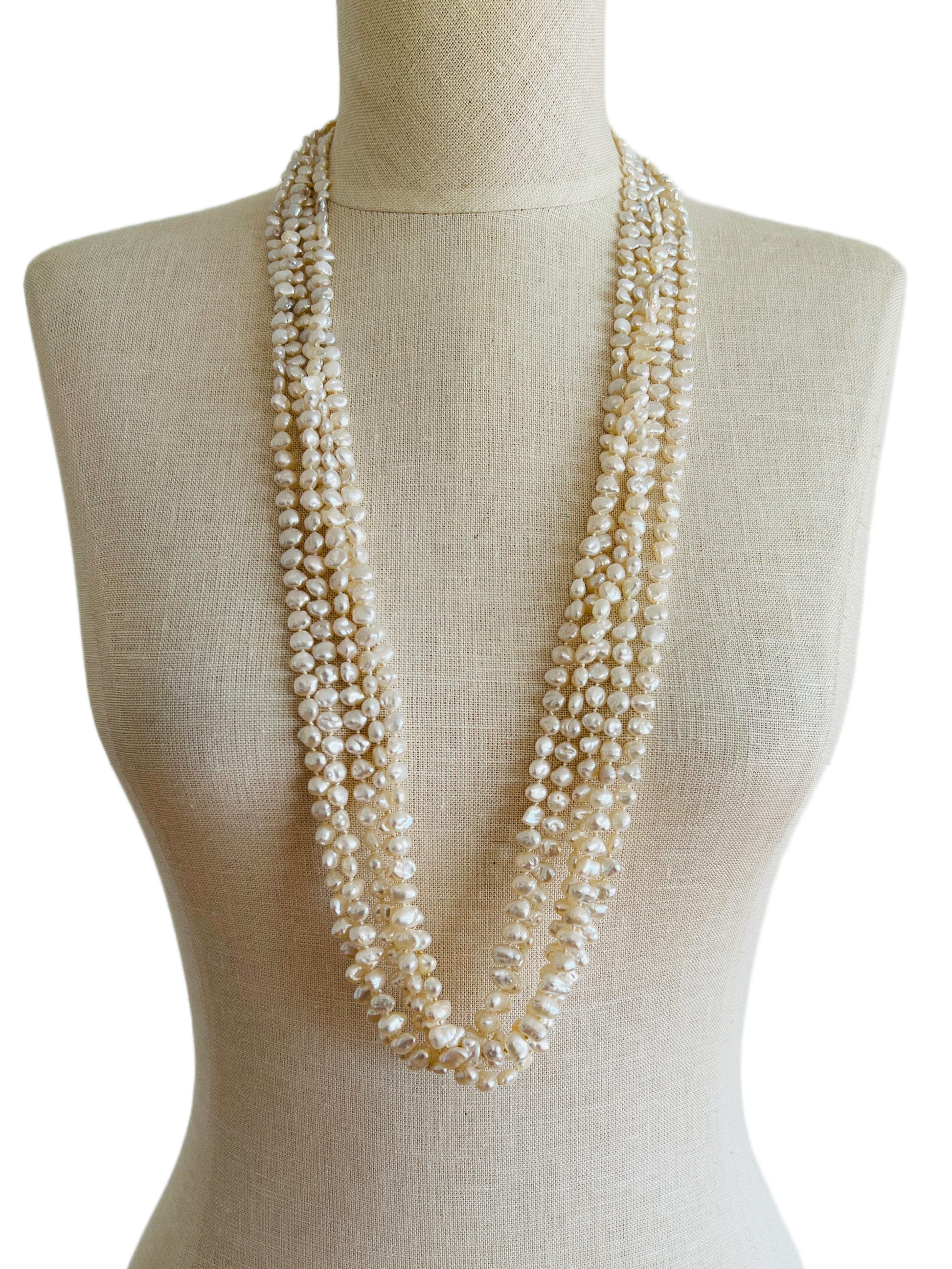 14k Keishi Freshwater Cultured Pearl Choker 5 Strand Torsade Necklace Earrings In Good Condition For Sale In Sausalito, CA