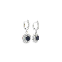 14K Ladies Dangling Earrings with Blue Sapphires and Diamonds