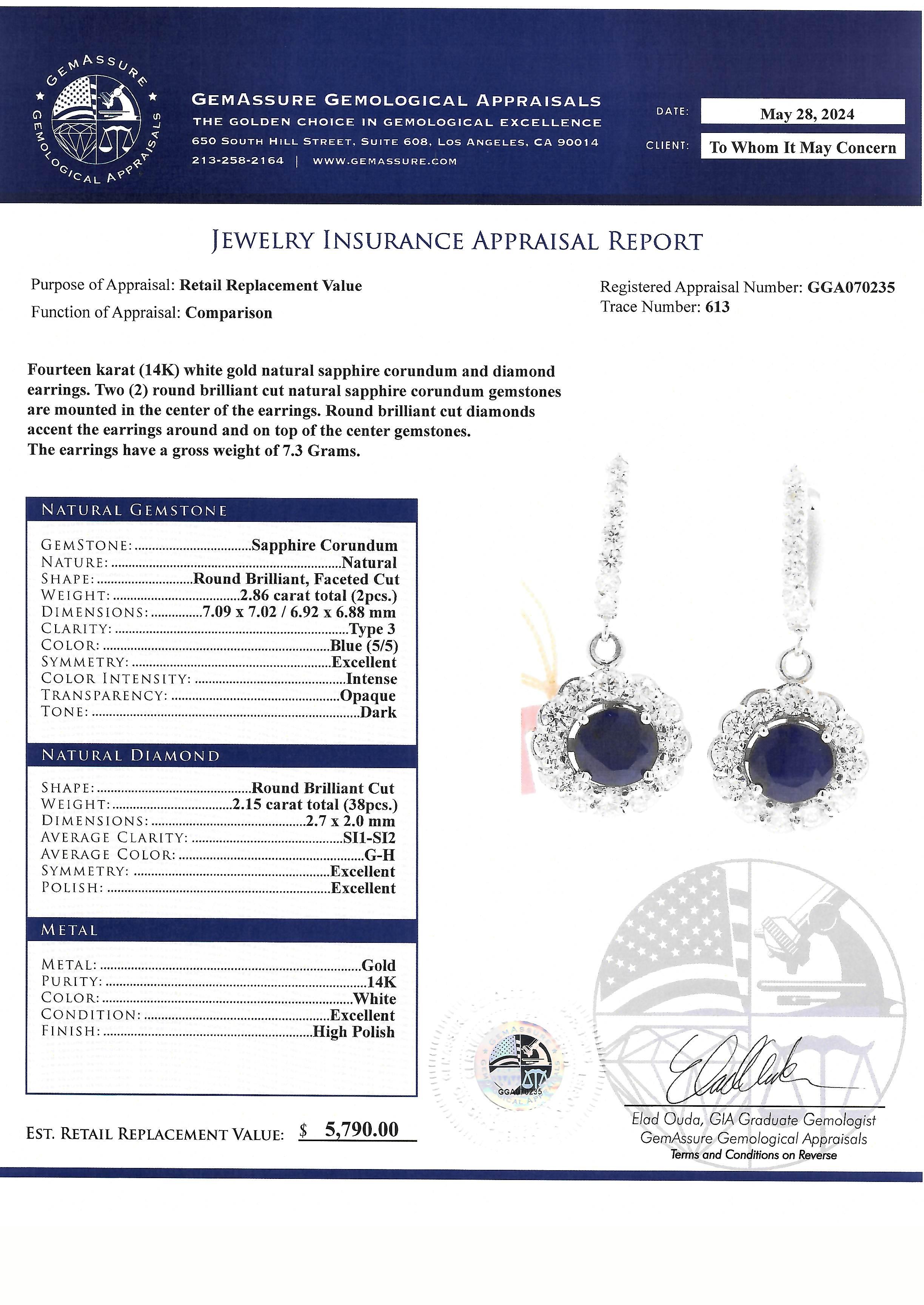 Orecchini pendenti da donna in 14 carati con zaffiri blu e diamanti In condizioni Nuovo in vendita a LA, CA