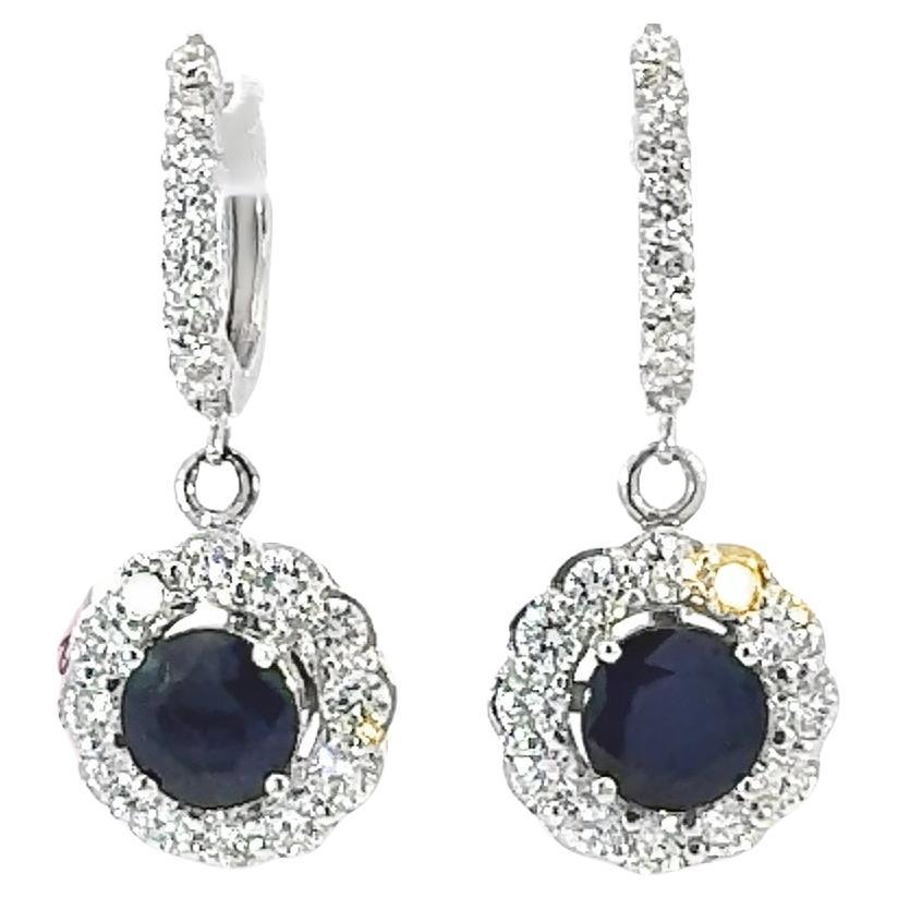 Orecchini pendenti da donna in 14 carati con zaffiri blu e diamanti