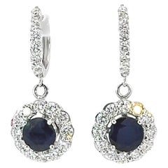 Orecchini pendenti da donna in 14 carati con zaffiri blu e diamanti