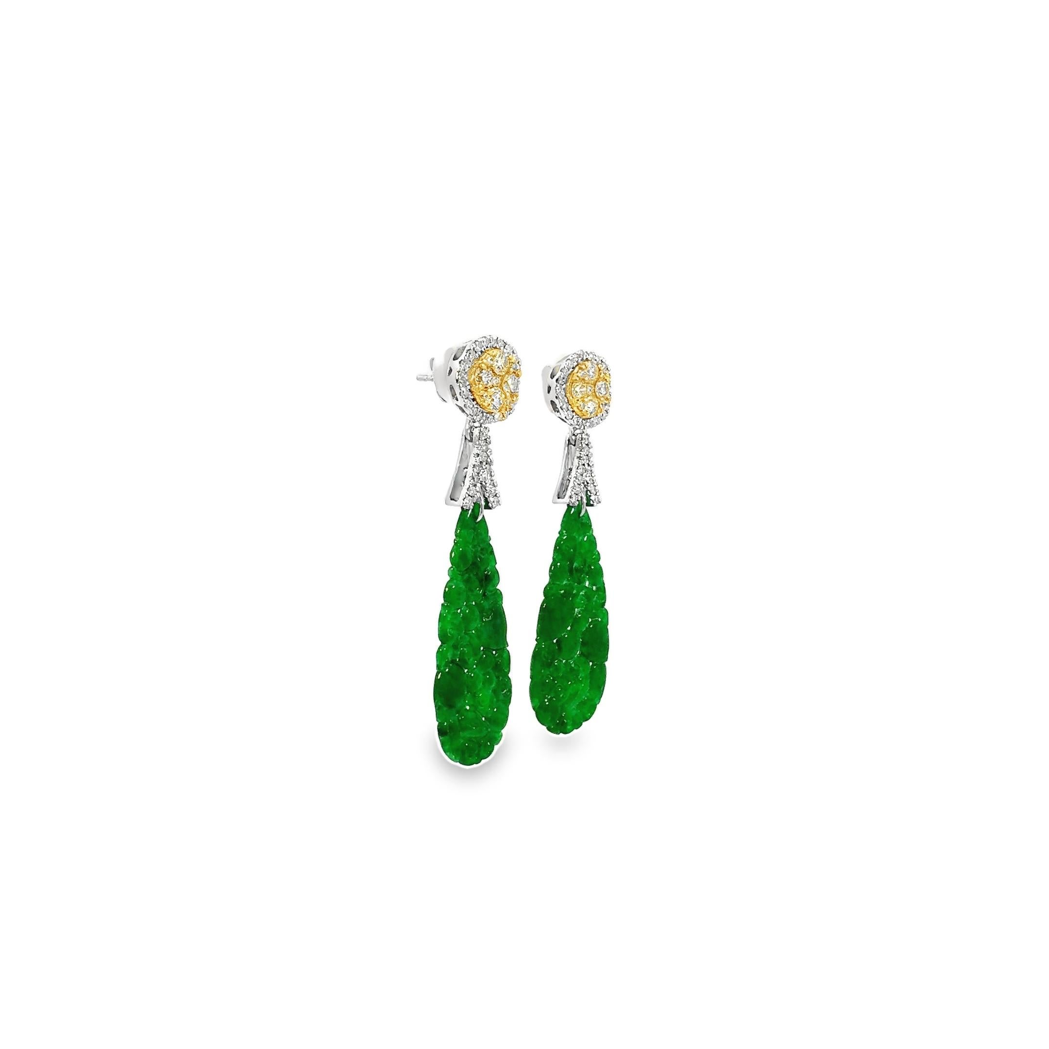 Modern 14K ladies Dangling Jadeite Jade earrings For Sale