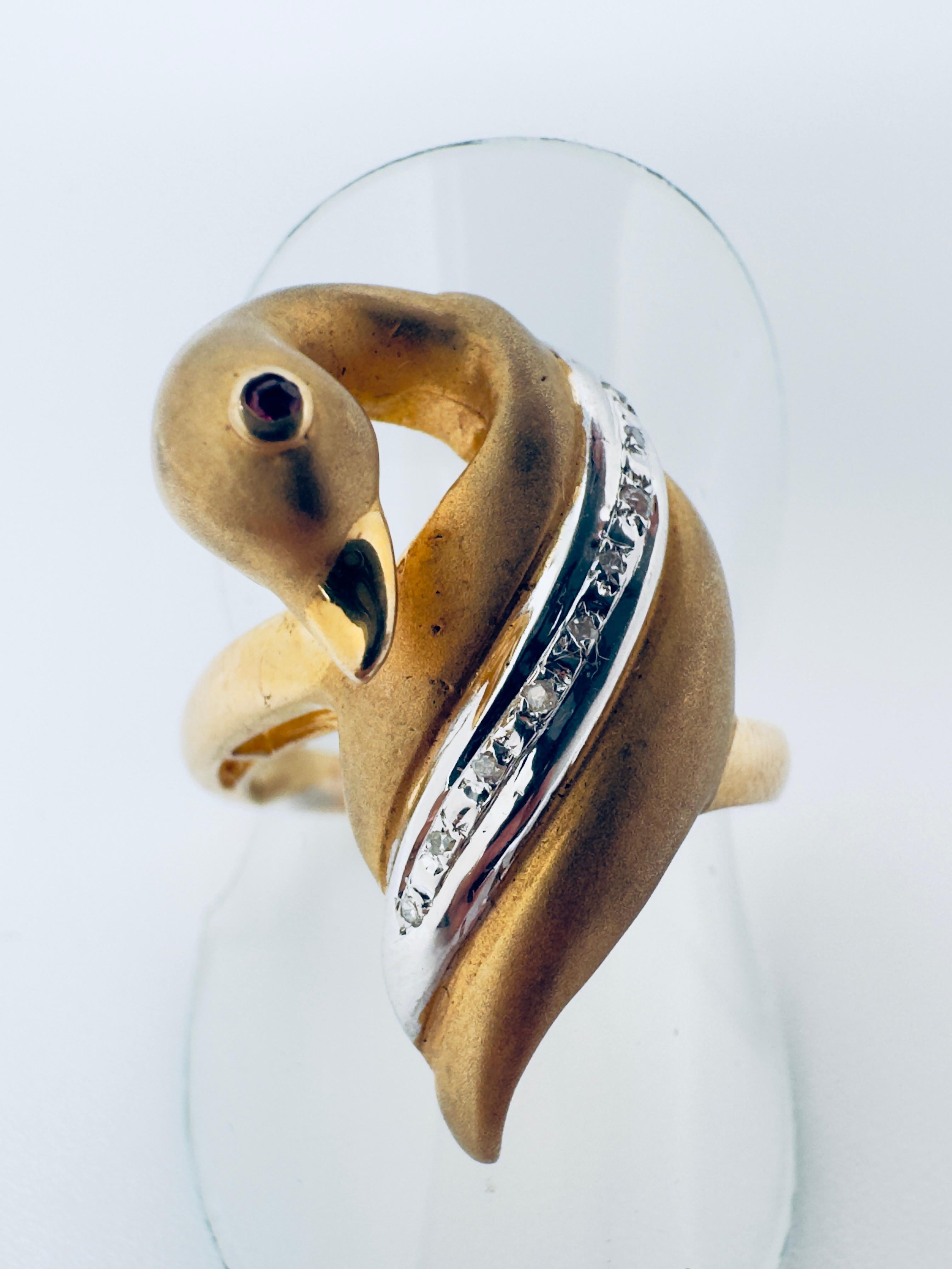 Art Deco 14k Ladies Diamond Swan Ring For Sale