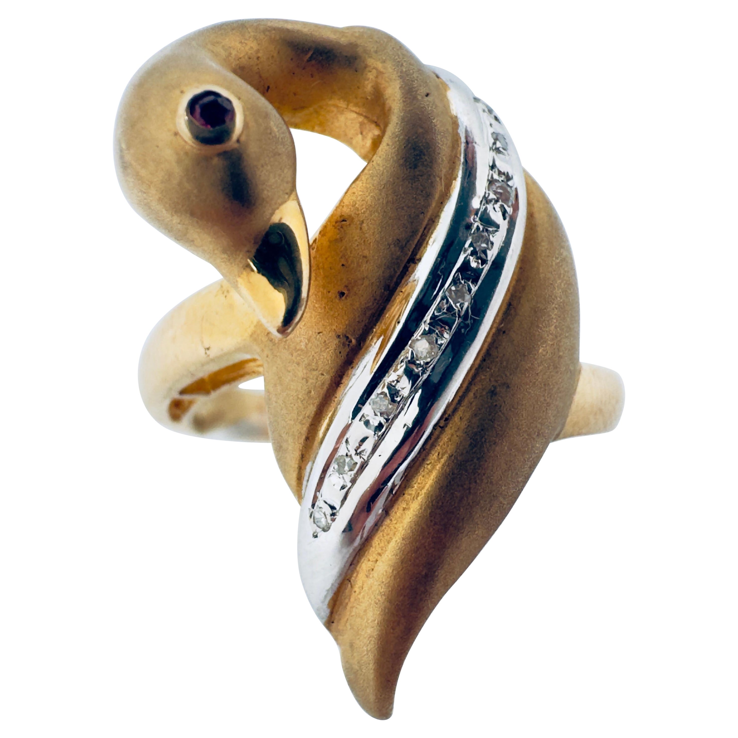 14k Ladies Diamond Swan Ring For Sale
