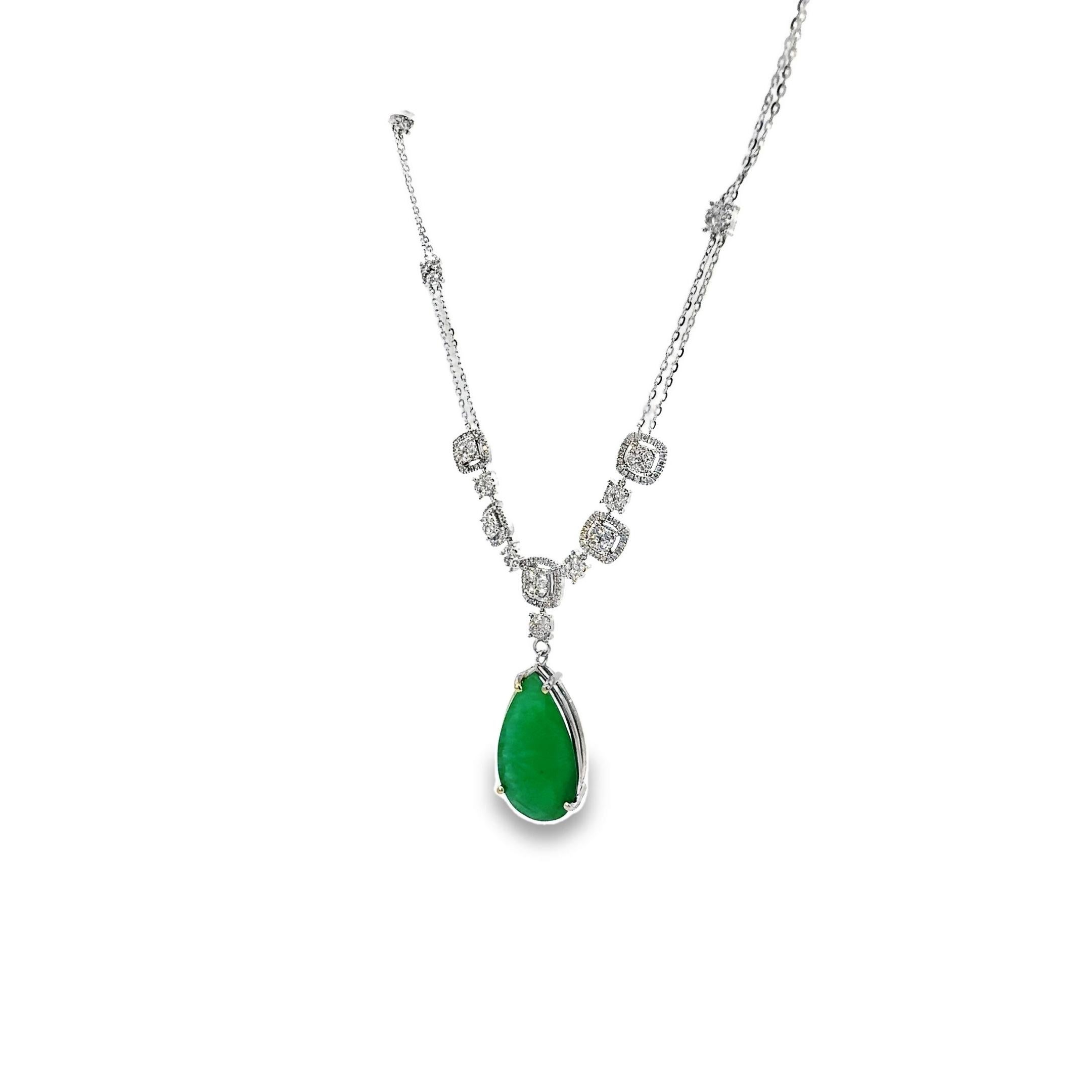 Pear Cut 14K Ladies Necklace with Emerald and Diamonds