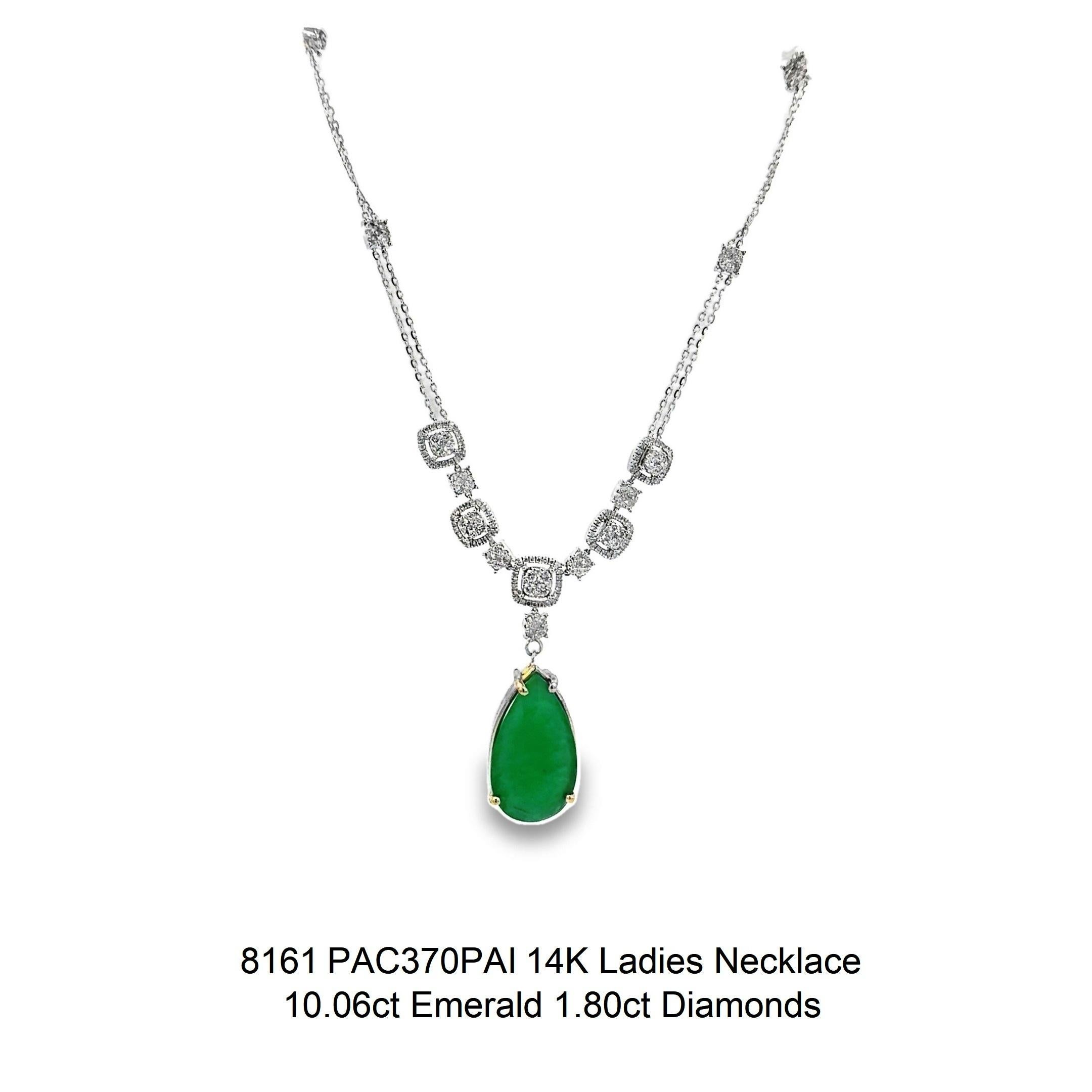 14K Ladies Necklace with Emerald and Diamonds In New Condition In LA, CA