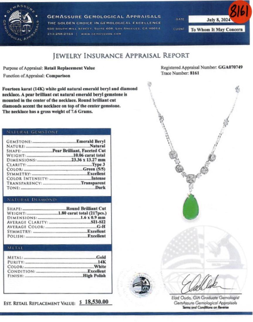 Women's 14K Ladies Necklace with Emerald and Diamonds