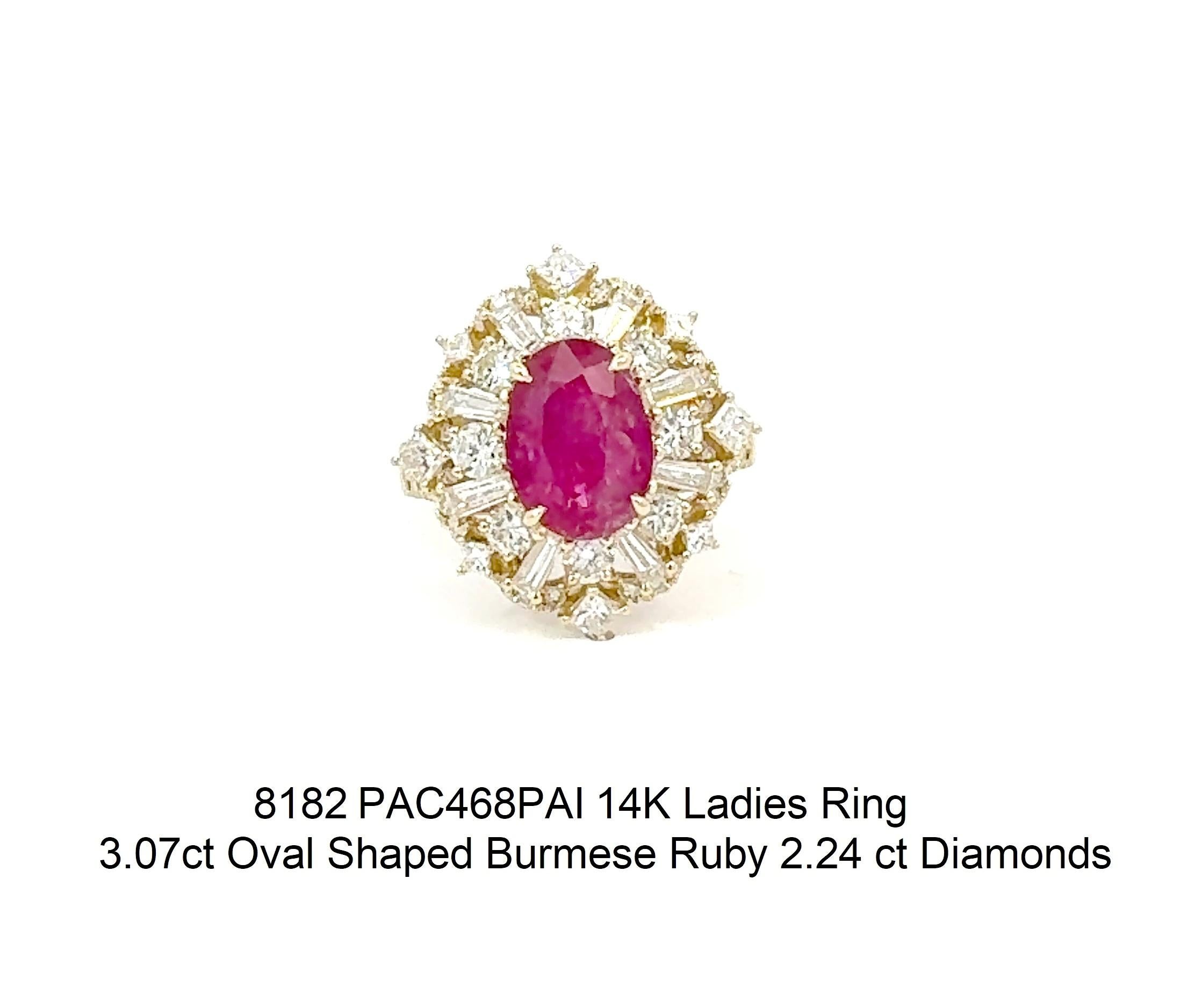 14K Damenring mit Rubin und Diamanten (Brillantschliff) im Angebot