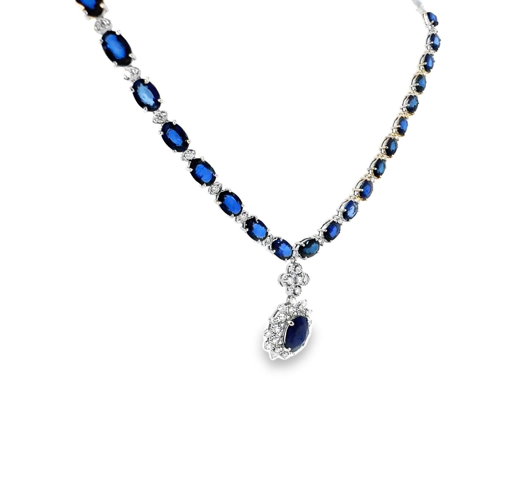 Modern 14K Ladies Sapphire and Diamond Necklace 44.64ct Sapphire 2.67ct Diamonds For Sale