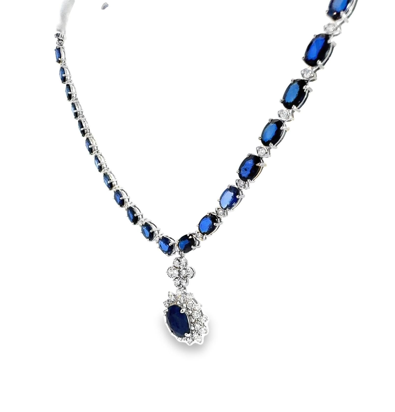 Oval Cut 14K Ladies Sapphire and Diamond Necklace 44.64ct Sapphire 2.67ct Diamonds For Sale
