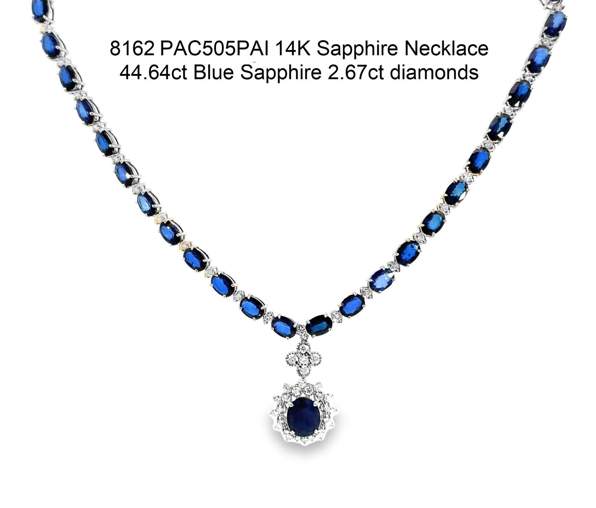 14K Ladies Sapphire and Diamond Necklace 44.64ct Sapphire 2.67ct Diamonds In New Condition For Sale In LA, CA