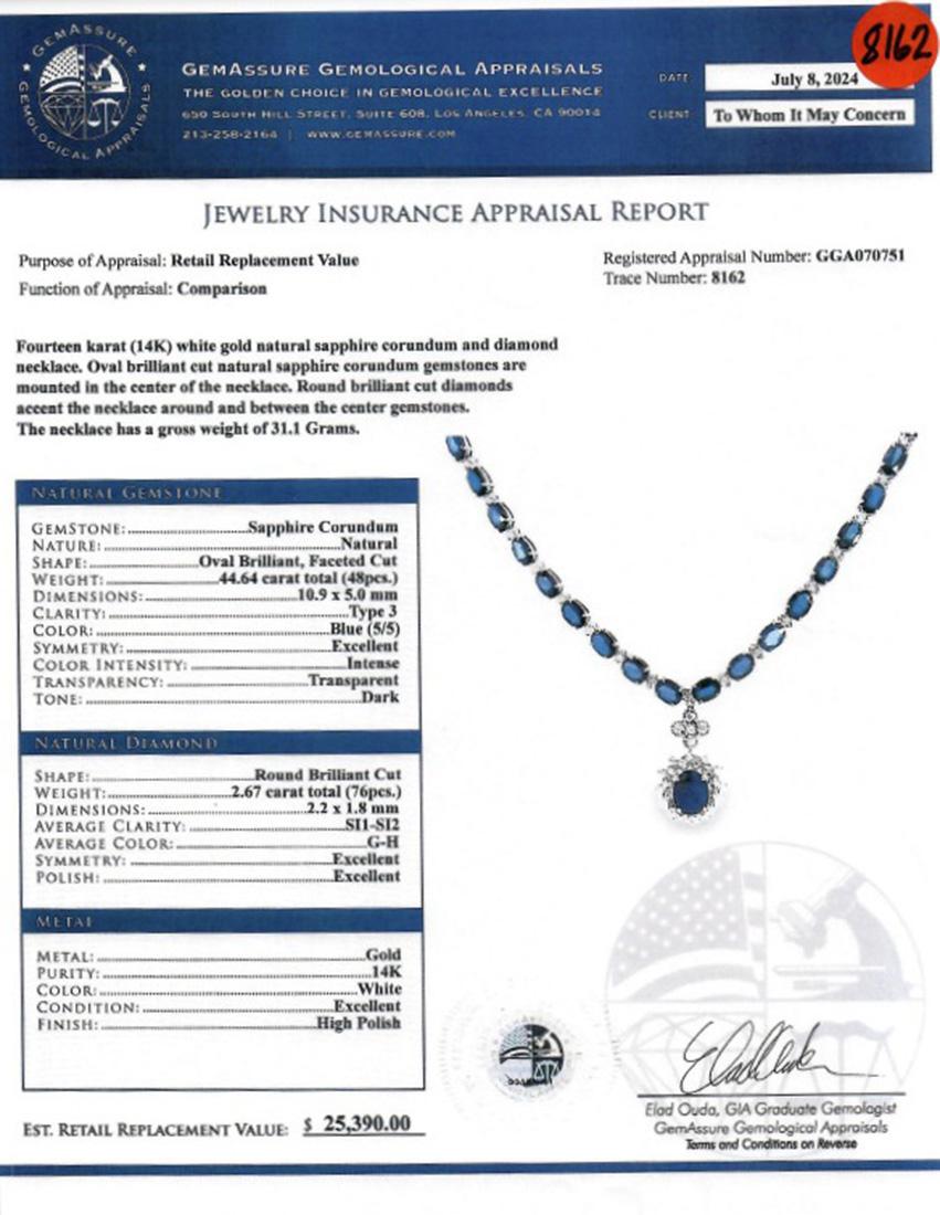 Women's 14K Ladies Sapphire and Diamond Necklace 44.64ct Sapphire 2.67ct Diamonds For Sale