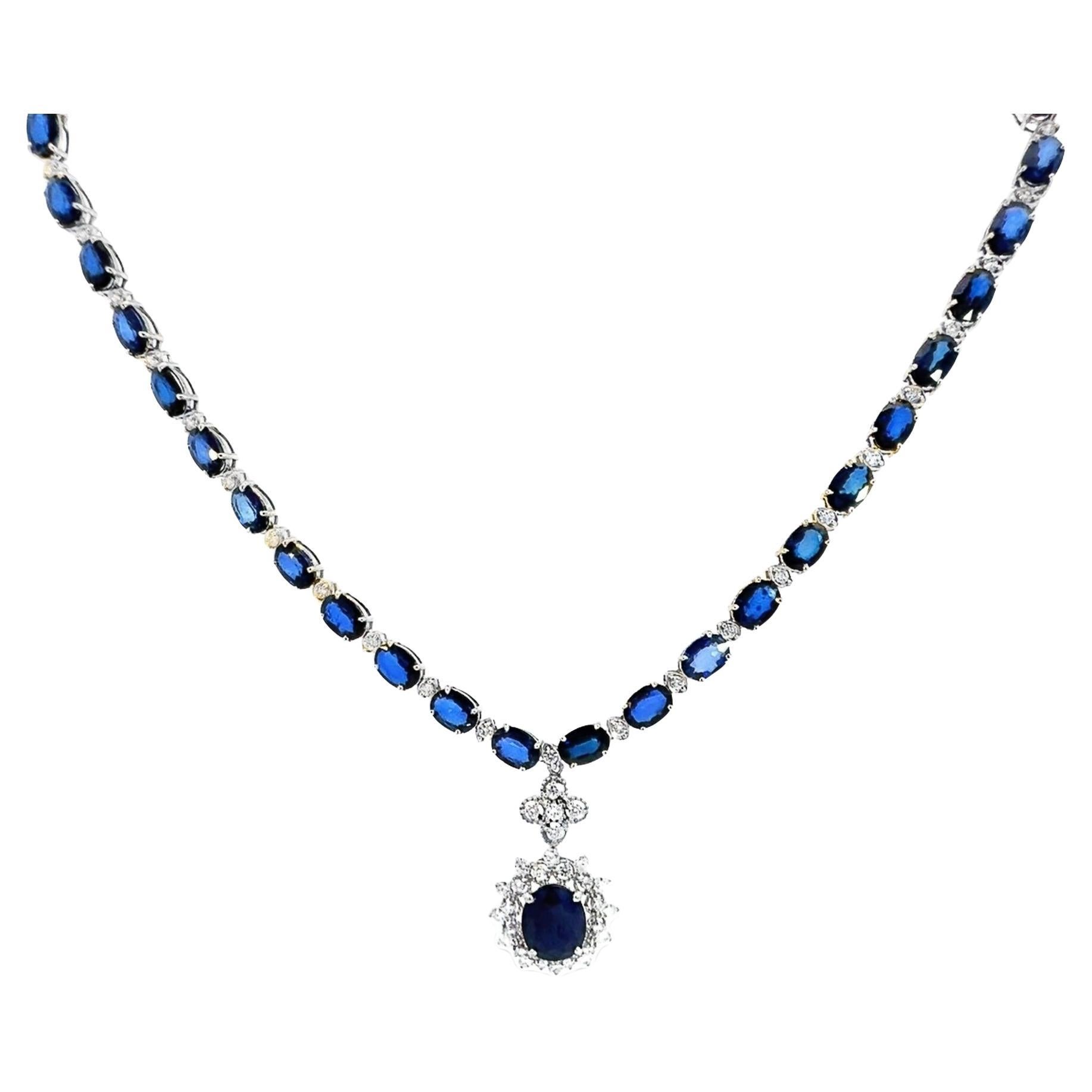 14K Ladies Sapphire and Diamond Necklace 44.64ct Sapphire 2.67ct Diamonds