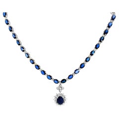 14K Ladies Sapphire and Diamond Necklace 44.64ct Sapphire 2.67ct Diamonds