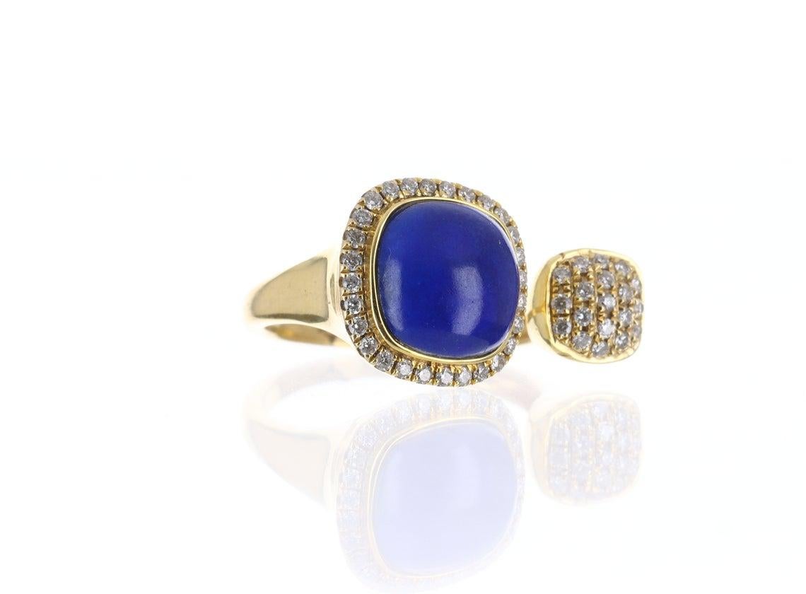Modern 14K Lapis Lazuli & Diamond Gold Cuff Ring For Sale