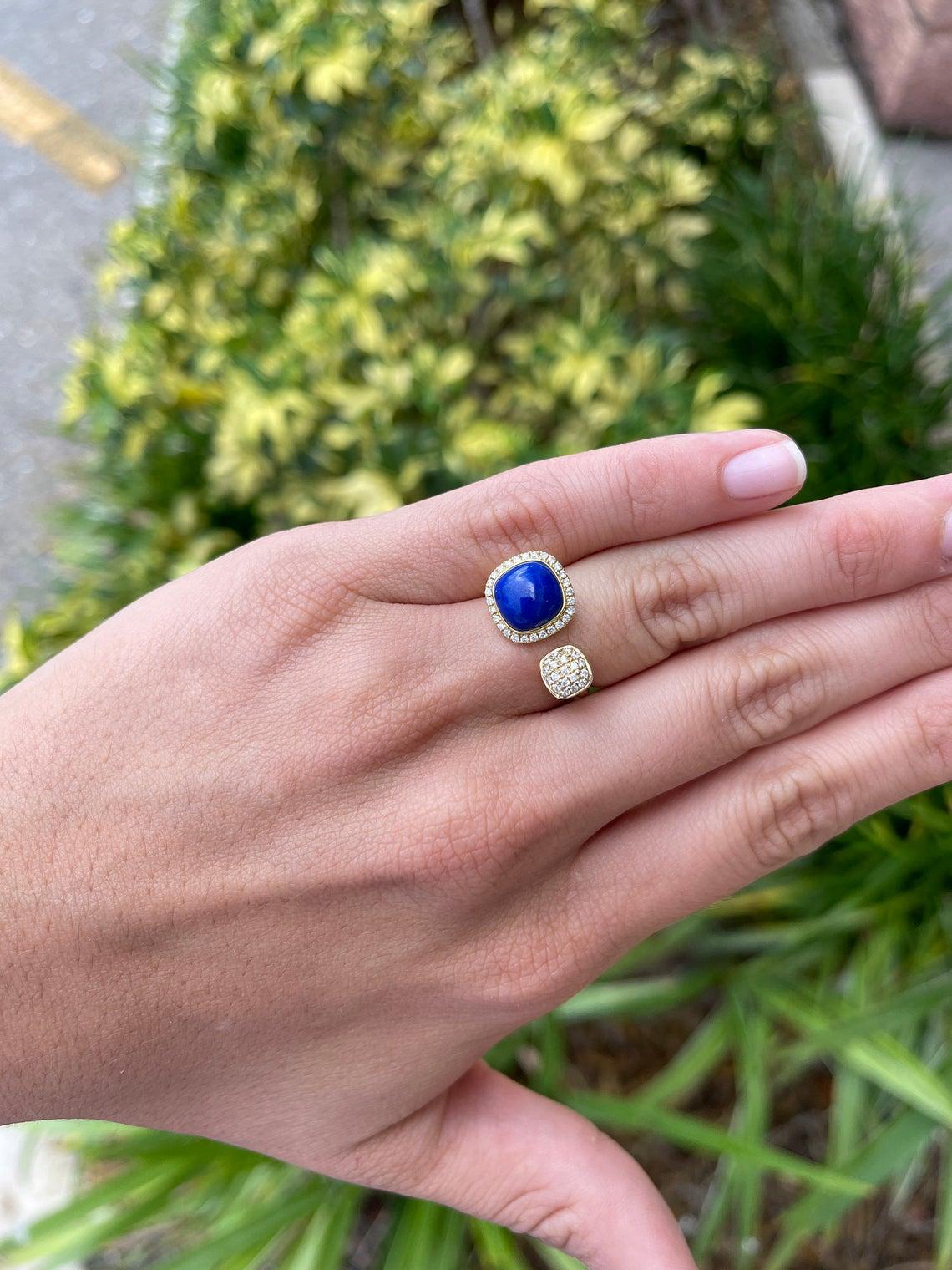 14K Lapis Lazuli & Diamond Gold Cuff Ring In New Condition For Sale In Jupiter, FL