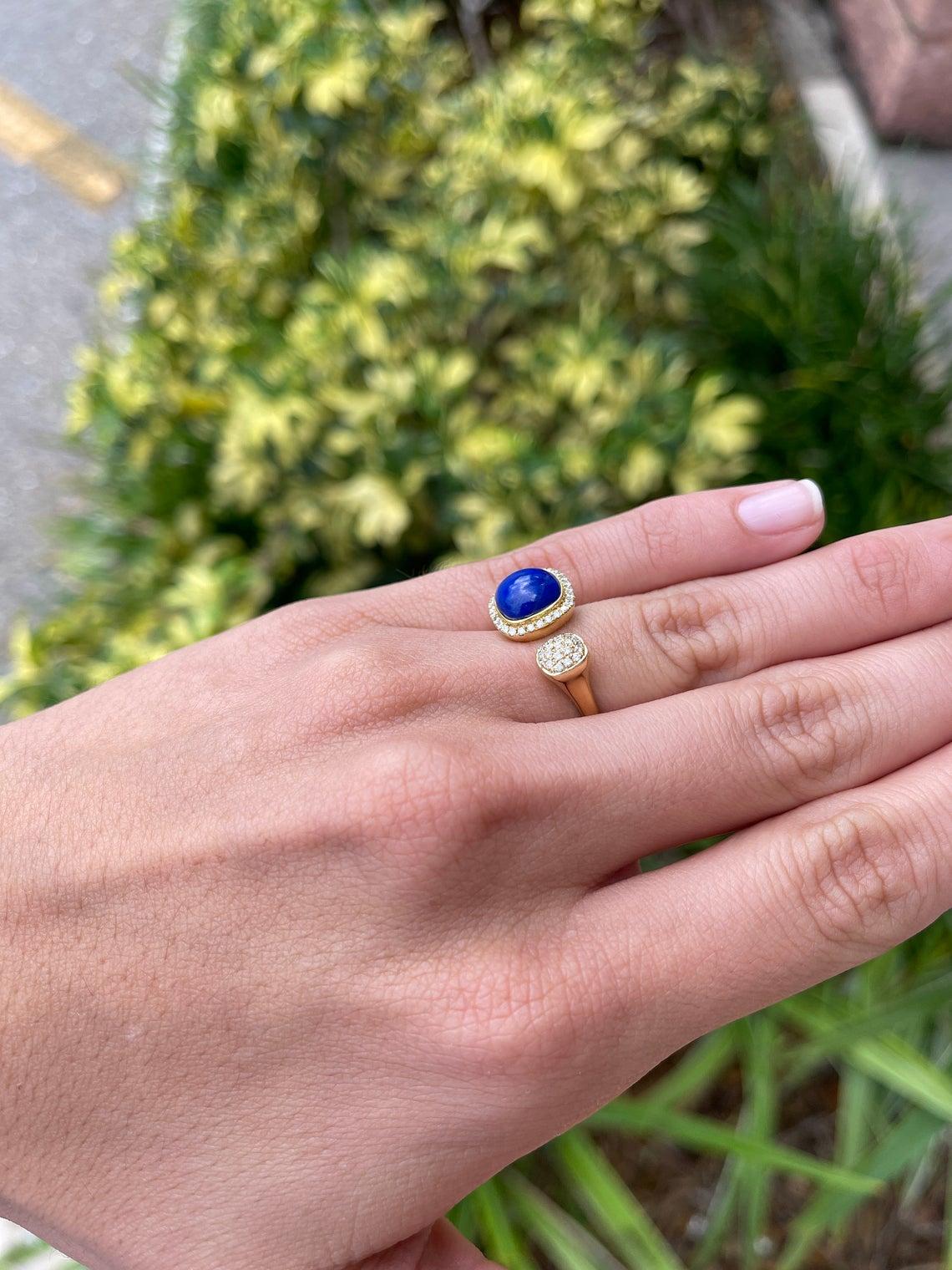 Women's 14K Lapis Lazuli & Diamond Gold Cuff Ring For Sale