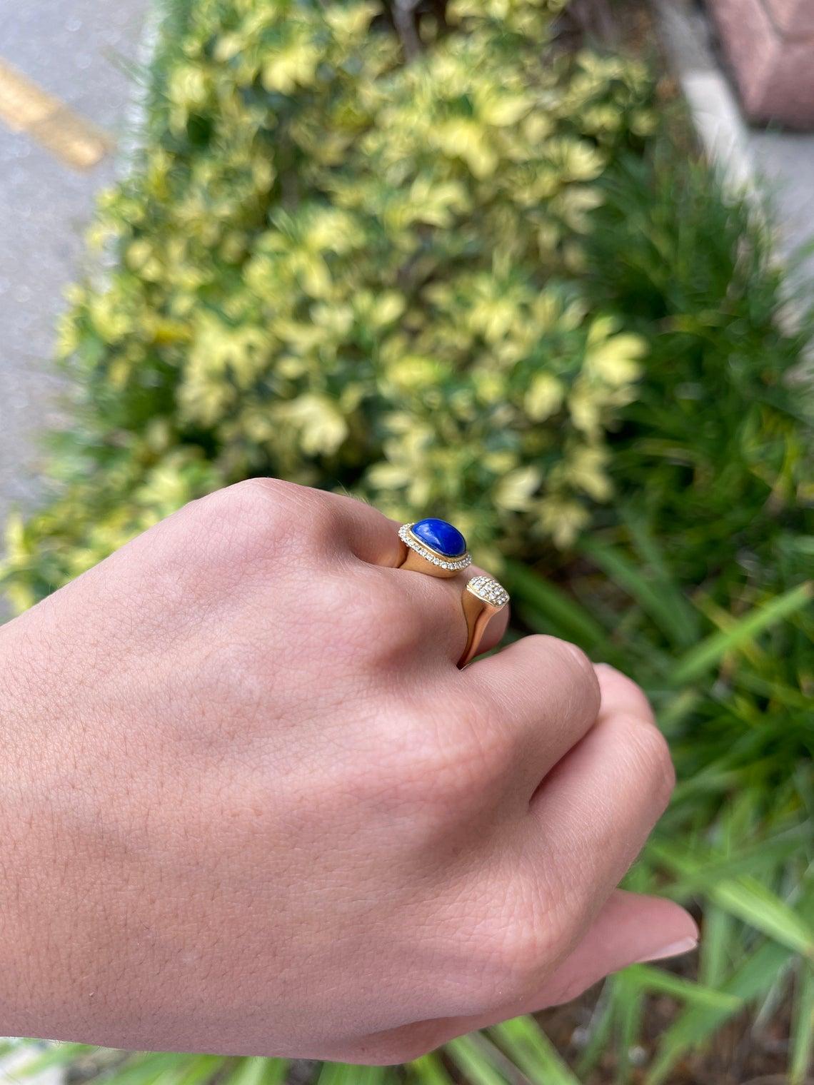 14K Lapis Lazuli & Diamond Gold Cuff Ring For Sale 1