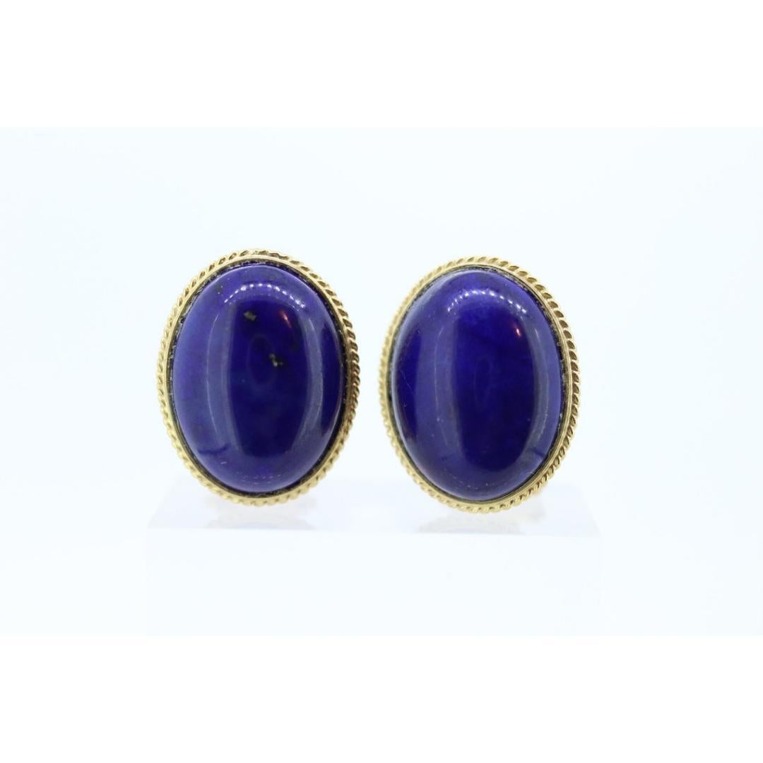 14k Lapis Lazuli earrings. Cabochon Blue Lapis Lazuli Stud gold earrings. Oval In Good Condition In Port Charlotte, FL