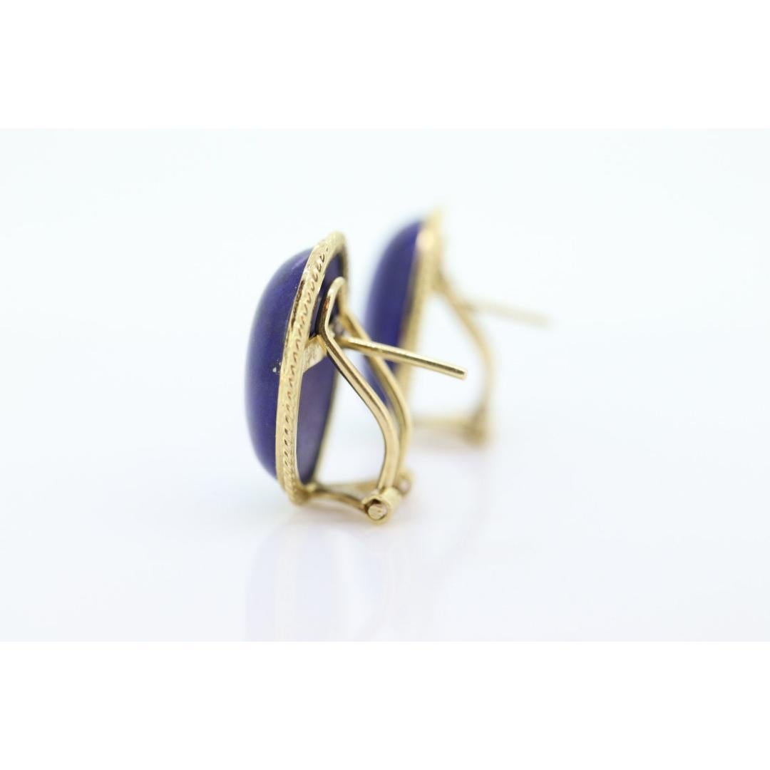 14k Lapis Lazuli earrings. Cabochon Blue Lapis Lazuli Stud gold earrings. Oval 1