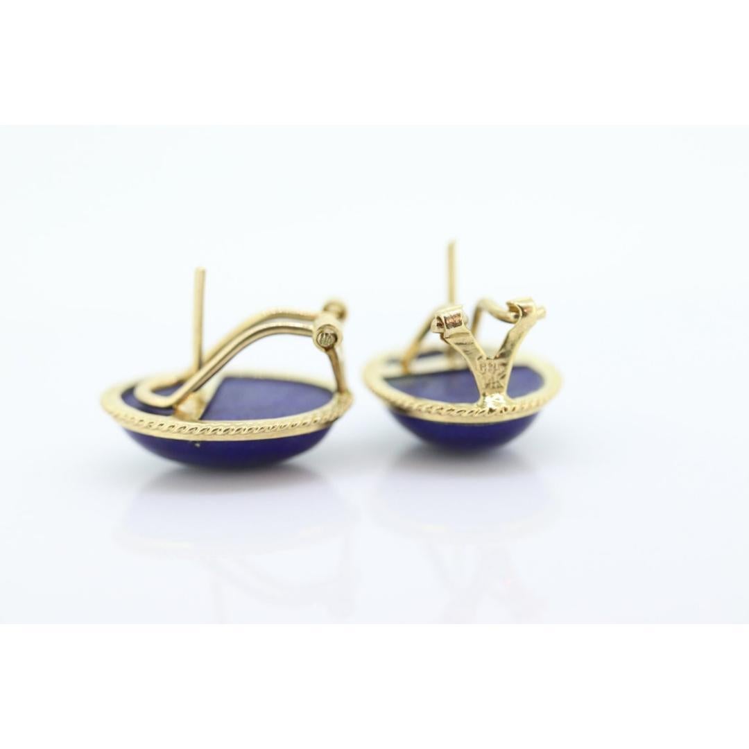 14k Lapis Lazuli earrings. Cabochon Blue Lapis Lazuli Stud gold earrings. Oval 2