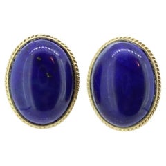 14k Lapis Lazuli earrings. Cabochon Blue Lapis Lazuli Stud gold earrings. Oval