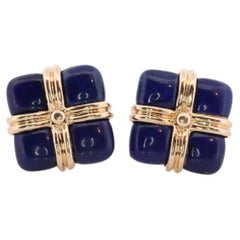 14k Lapislazuli-Ohrringe. GIFT square wrapped presents Blauer blauer Lapislazuli-Ohrstecker