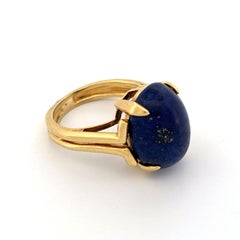 Vintage 14K Yellow Gold Lapis Lazuli Cabochon Ring, Unisex Design